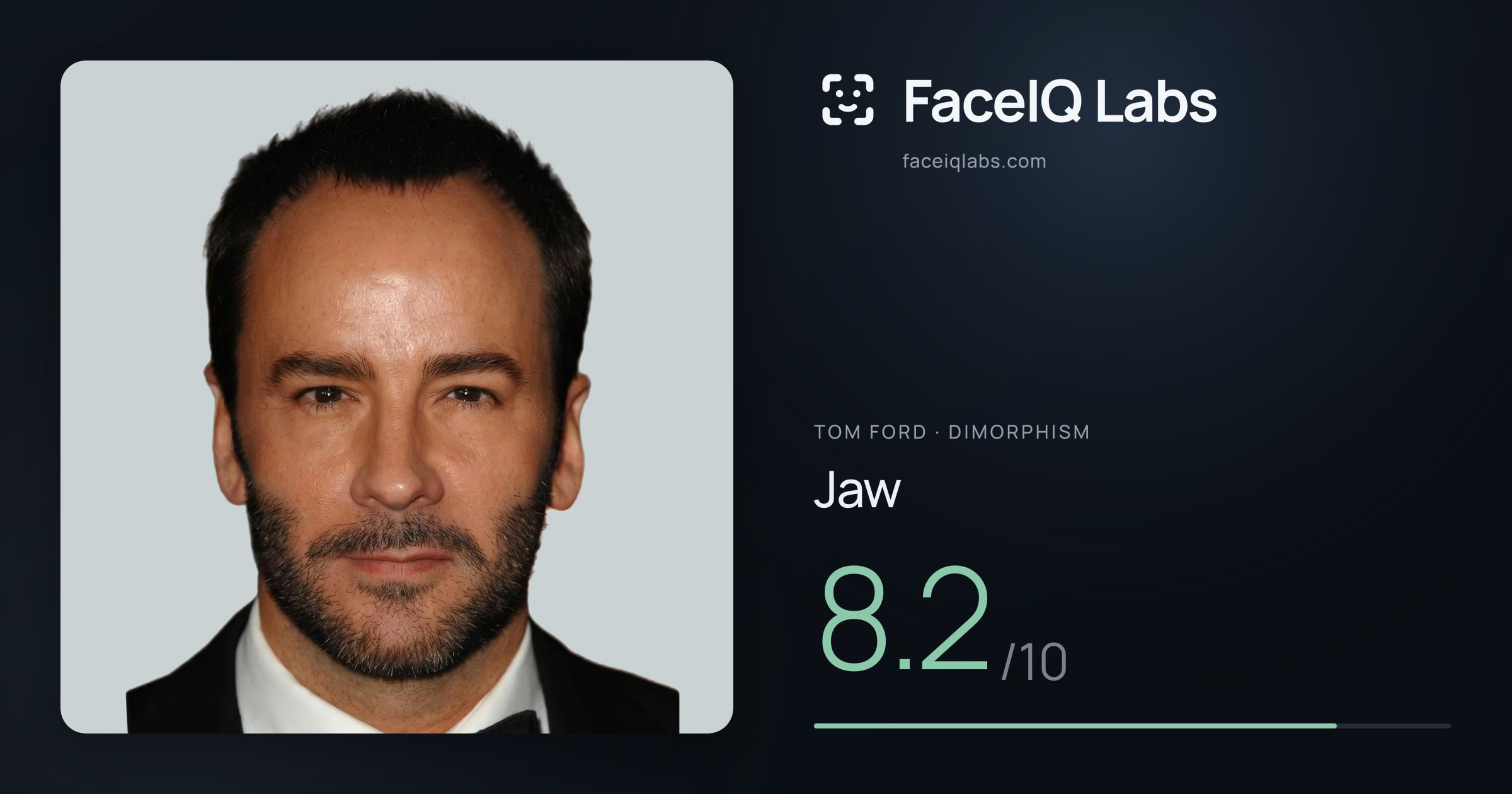 Tom Ford Jaw: 8.2/10, drawn on the photo