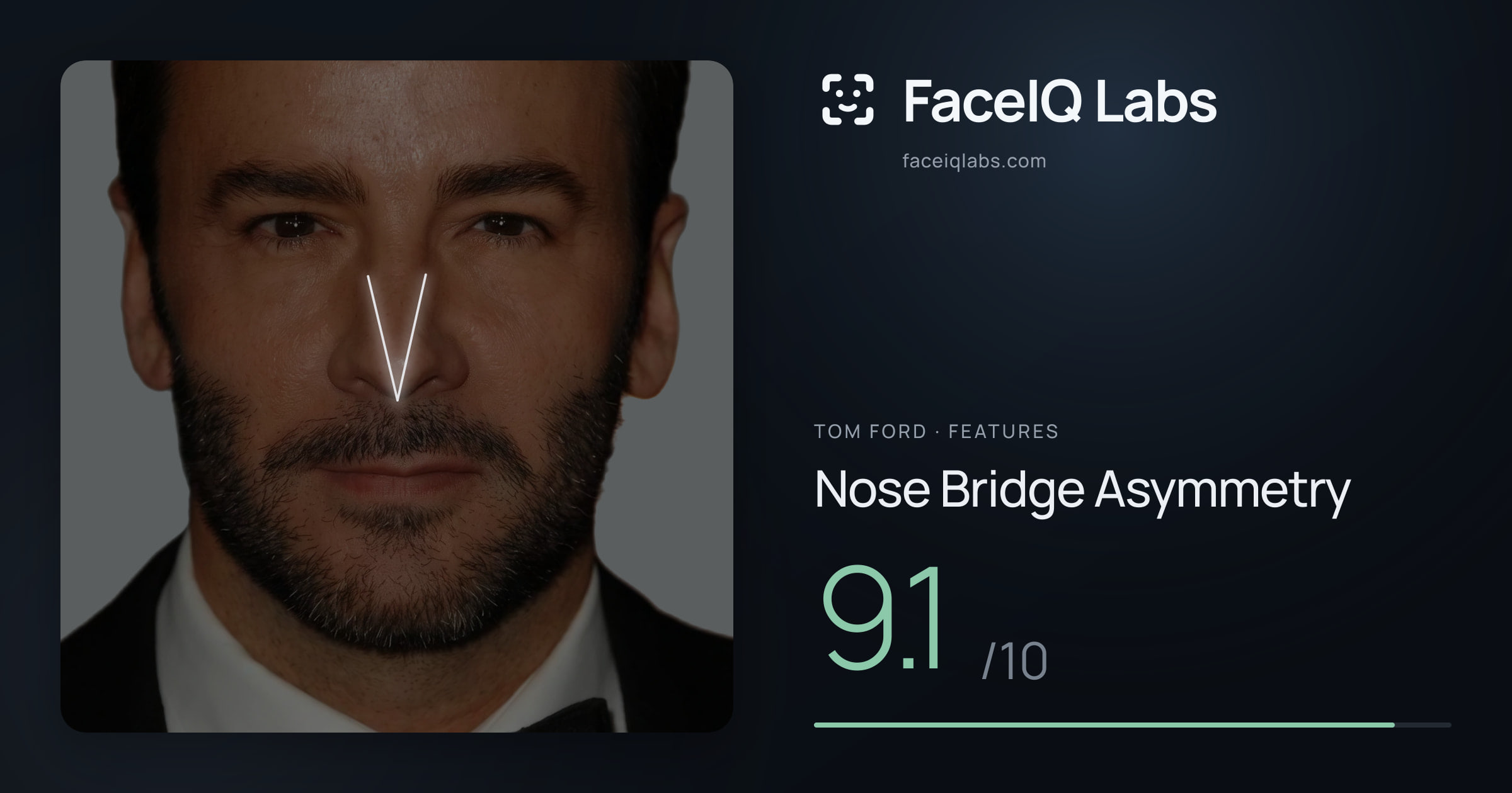 Tom Ford Nose Bridge Asymmetry: 9.1/10, drawn on the photo