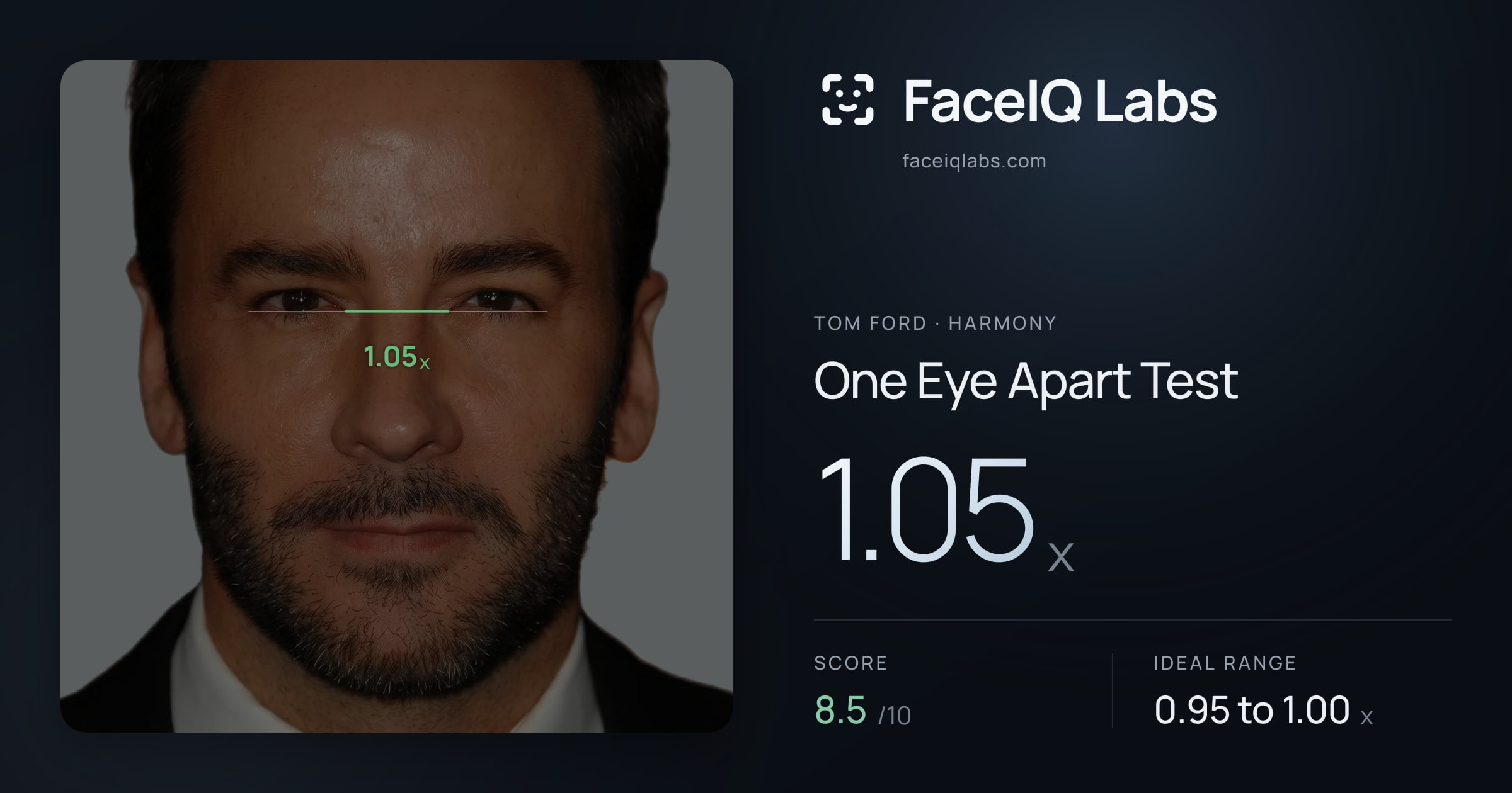Tom Ford One Eye Apart Test: 1.05x, drawn on the photo