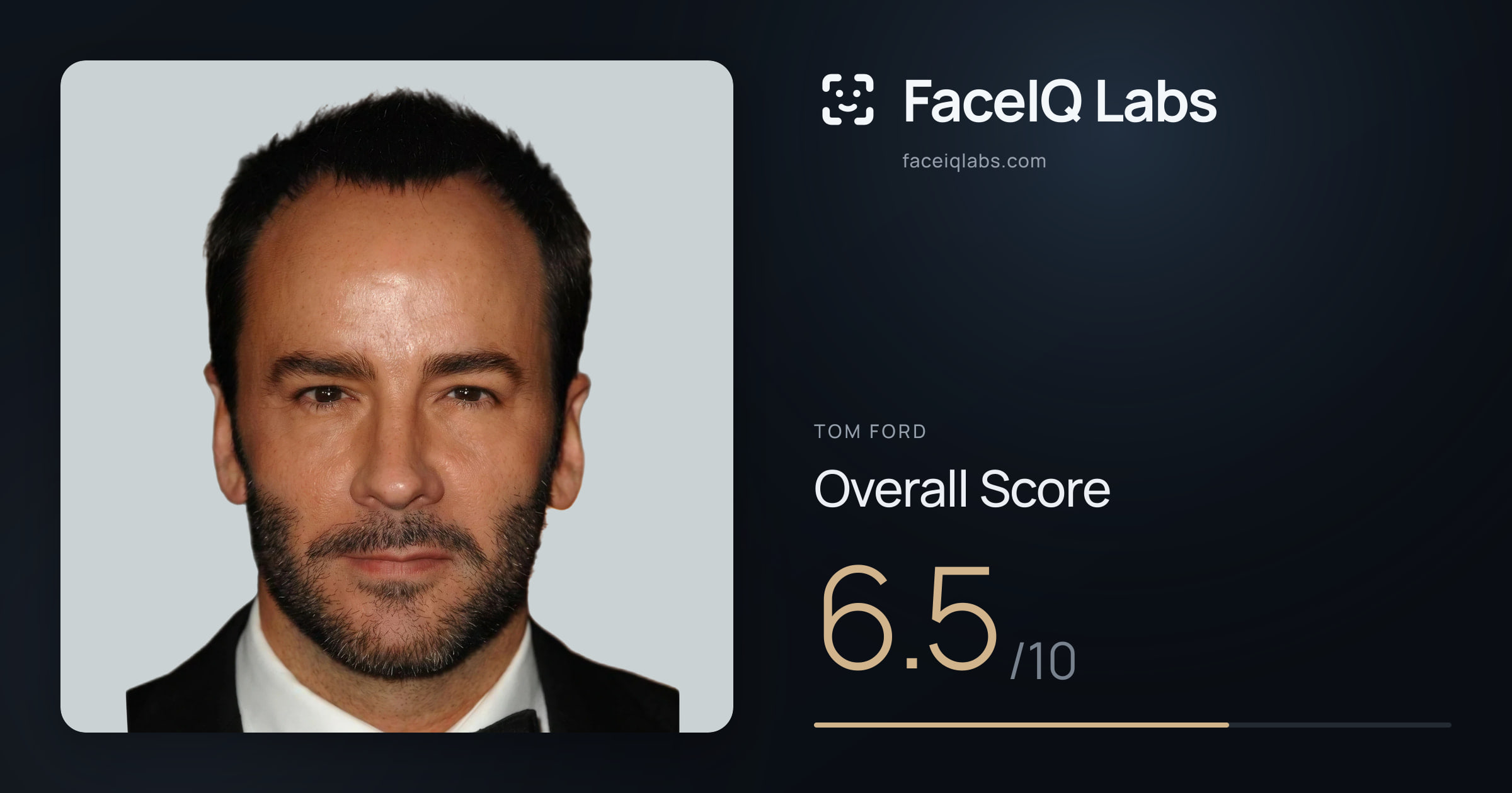 Tom Ford face rating: 6.5/10, with each section's score