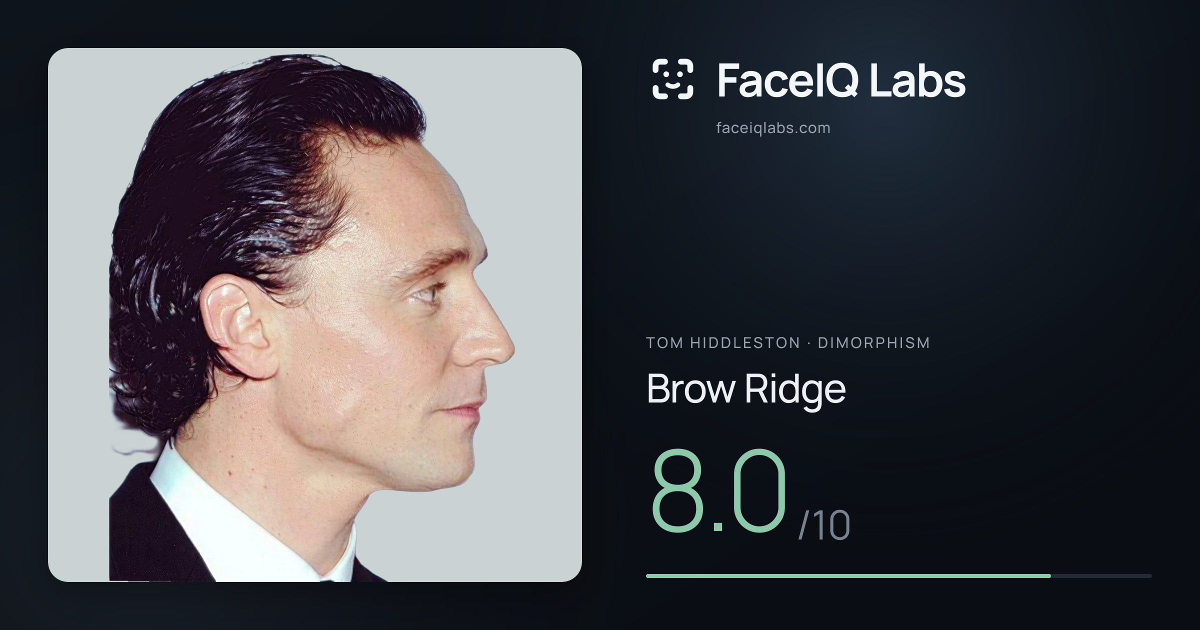 Tom Hiddleston Brow Ridge: 8.0/10, drawn on the photo