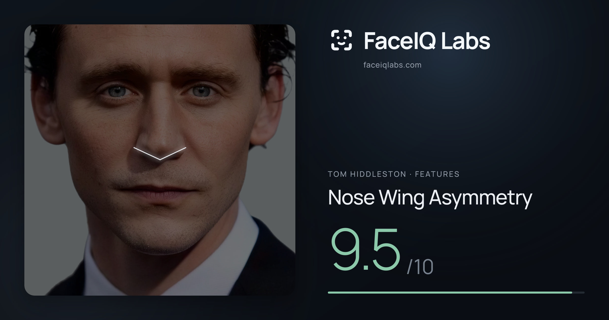Tom Hiddleston Nose Wing Asymmetry: 9.5/10, drawn on the photo