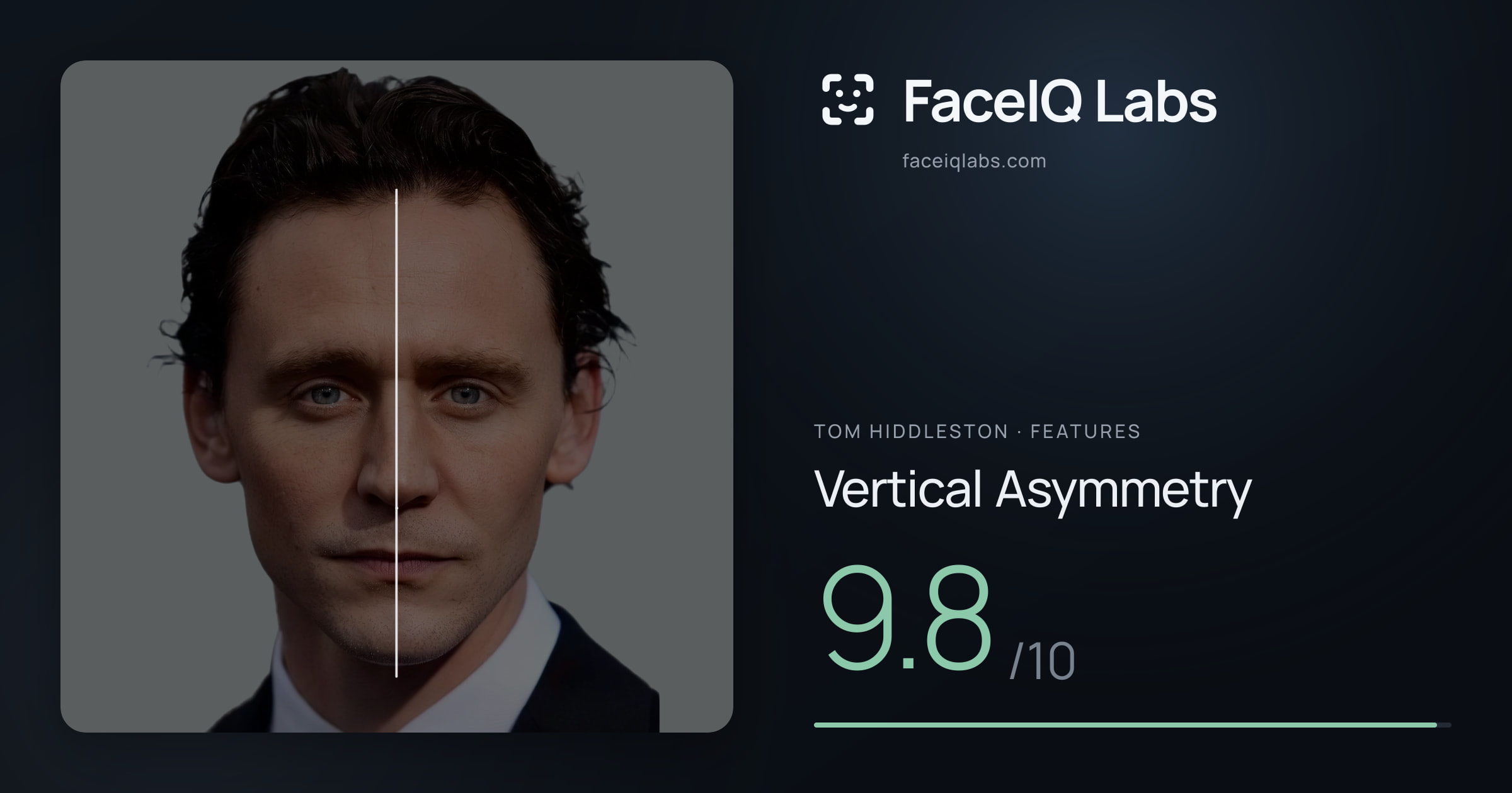 Tom Hiddleston Vertical Asymmetry: 9.8/10, drawn on the photo