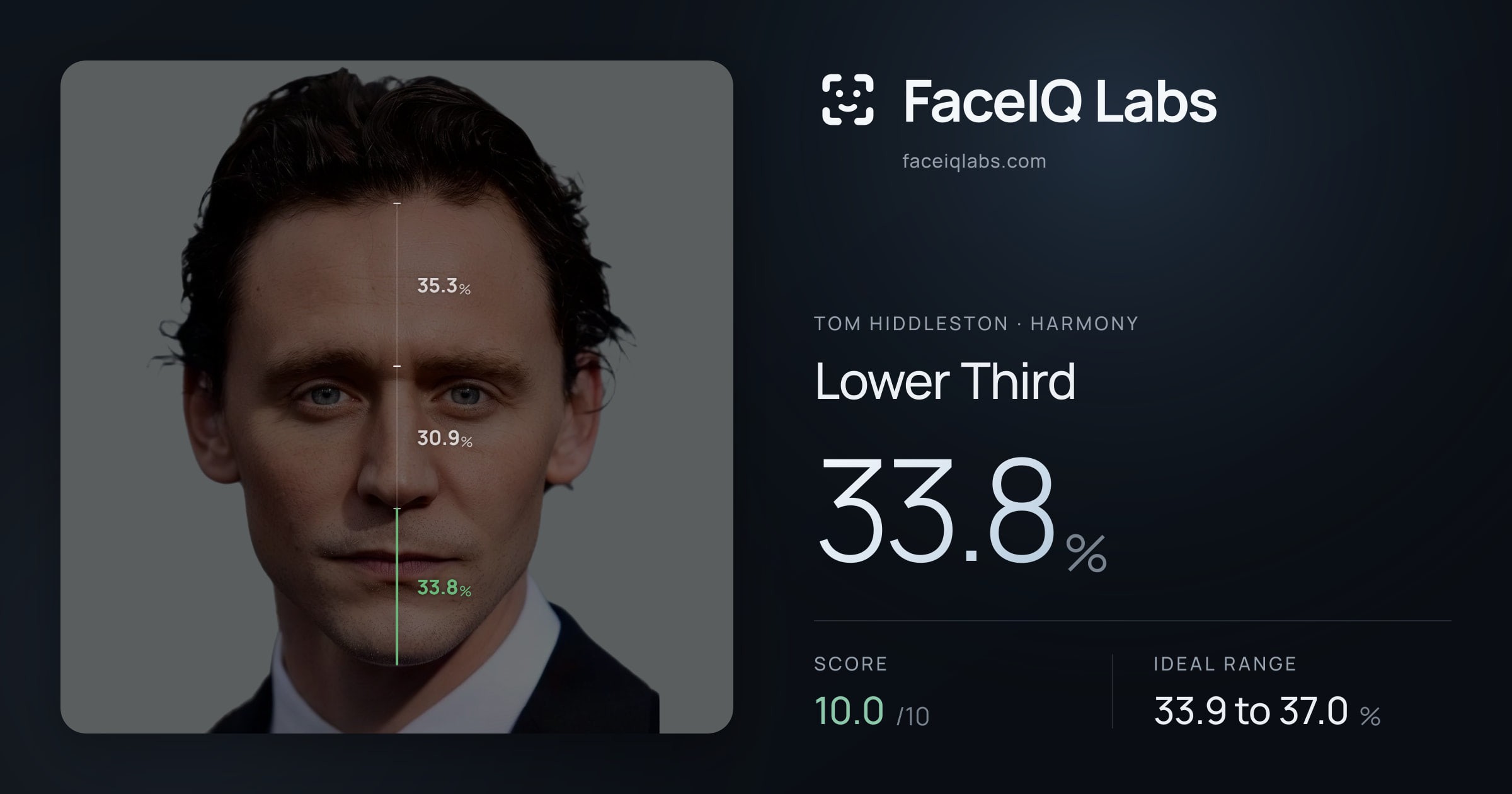 Tom Hiddleston Lower Third: 33.8%, drawn on the photo