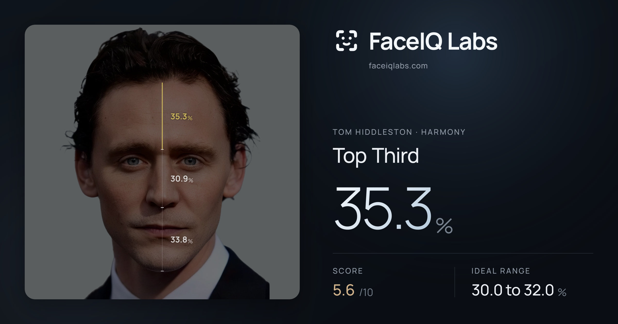 Tom Hiddleston Top Third: 35.3%, drawn on the photo
