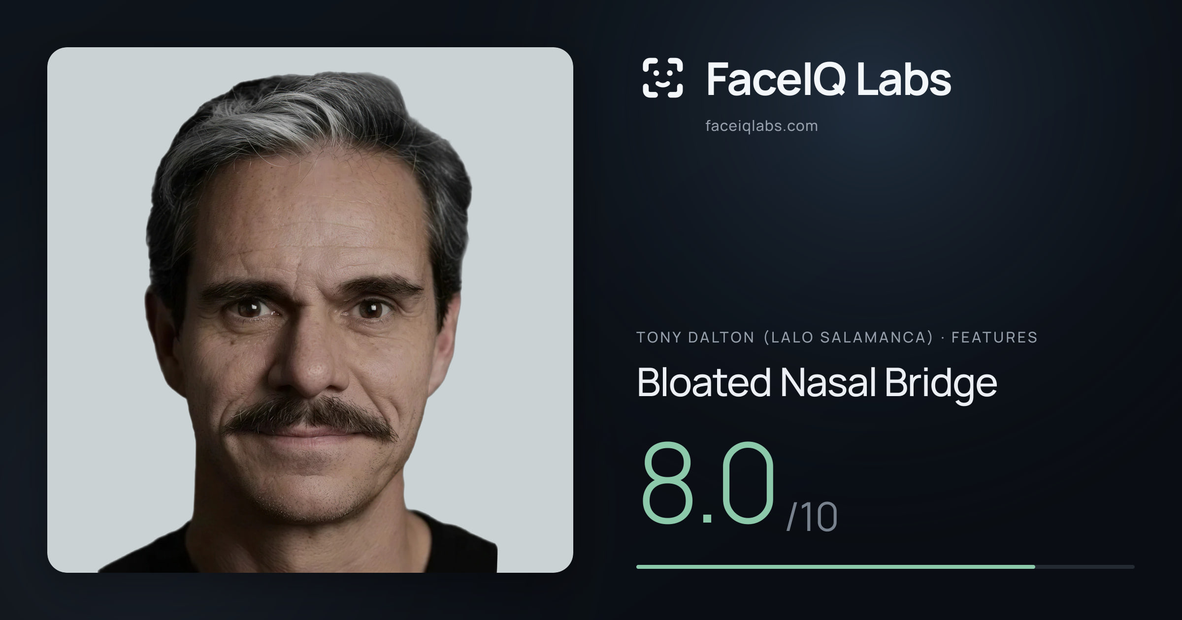 Tony Dalton (Lalo Salamanca) Bloated Nasal Bridge: 8.0/10, drawn on the photo