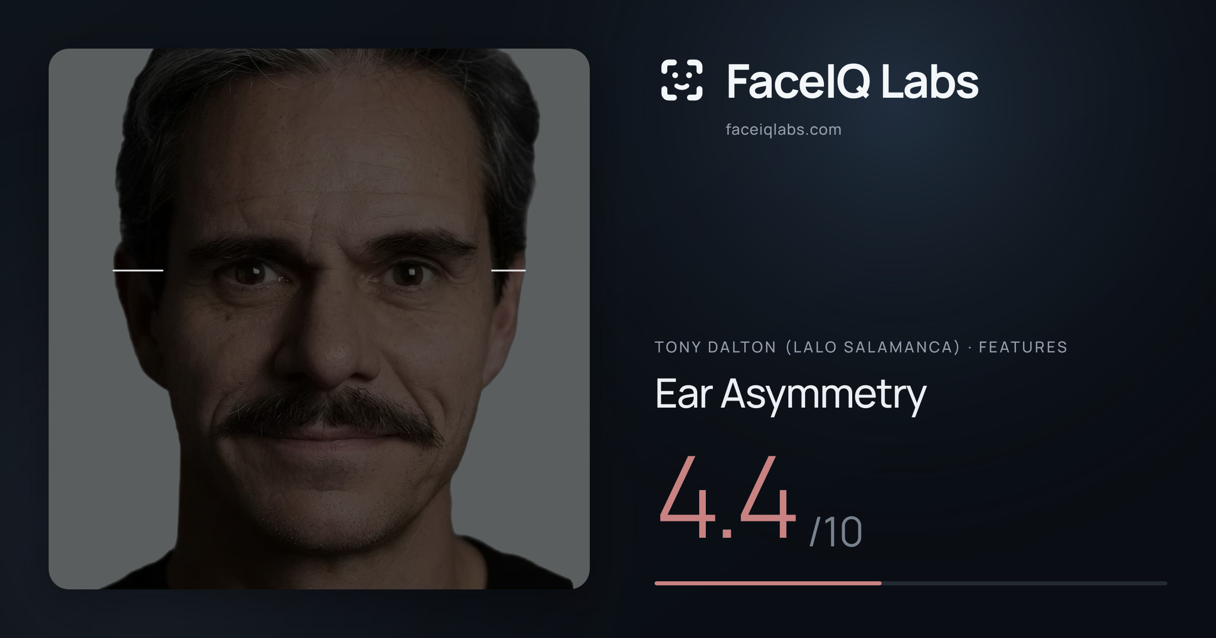 Tony Dalton (Lalo Salamanca) Ear Asymmetry: 4.4/10, drawn on the photo