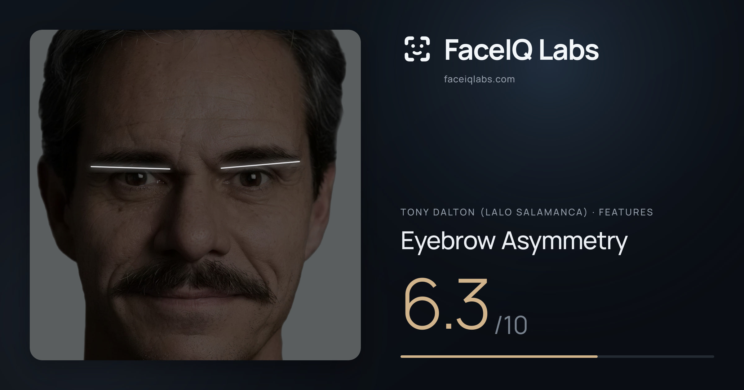 Tony Dalton (Lalo Salamanca) Eyebrow Asymmetry: 6.3/10, drawn on the photo