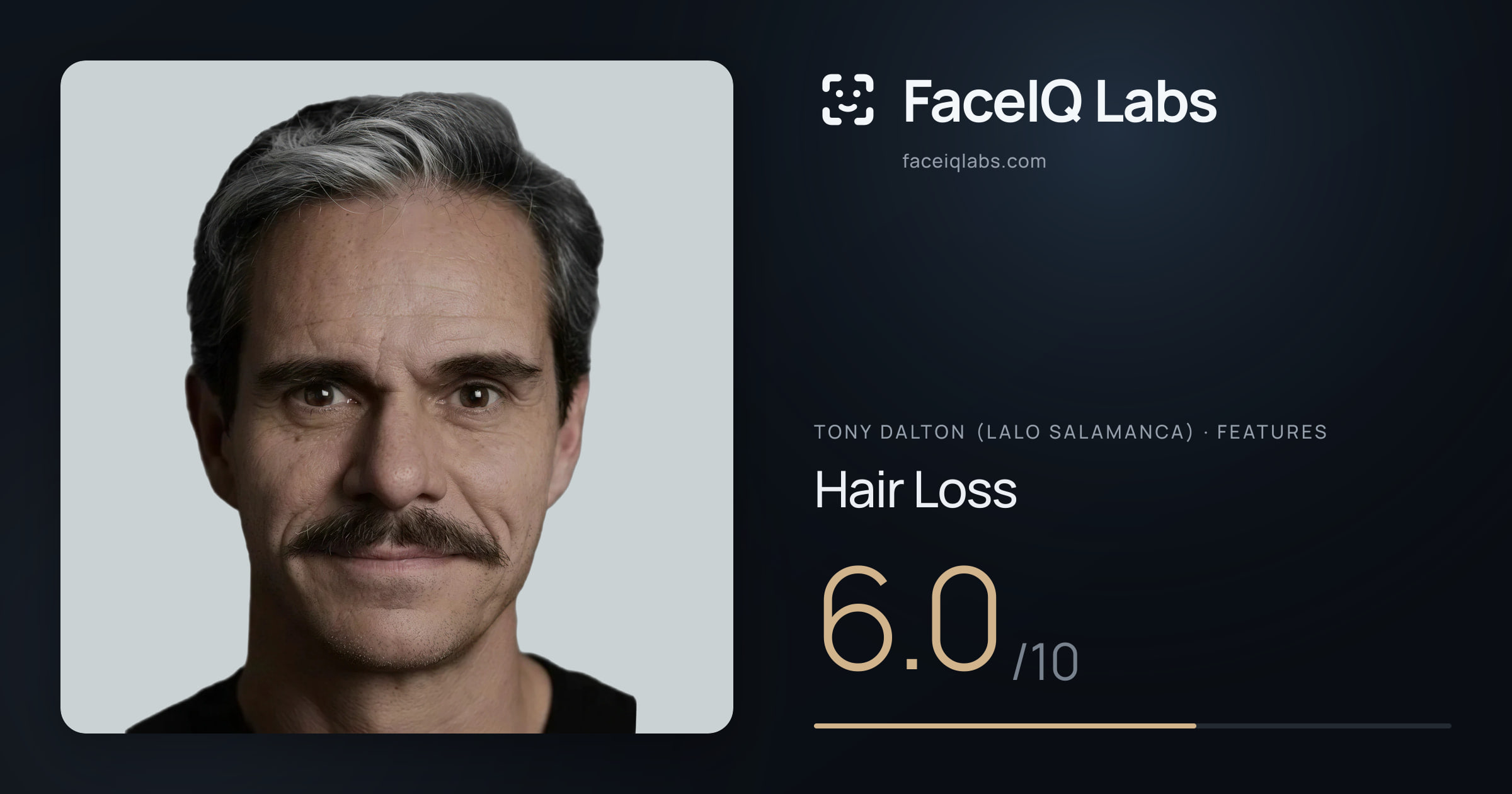 Tony Dalton (Lalo Salamanca) Hair Loss: 6.0/10, drawn on the photo
