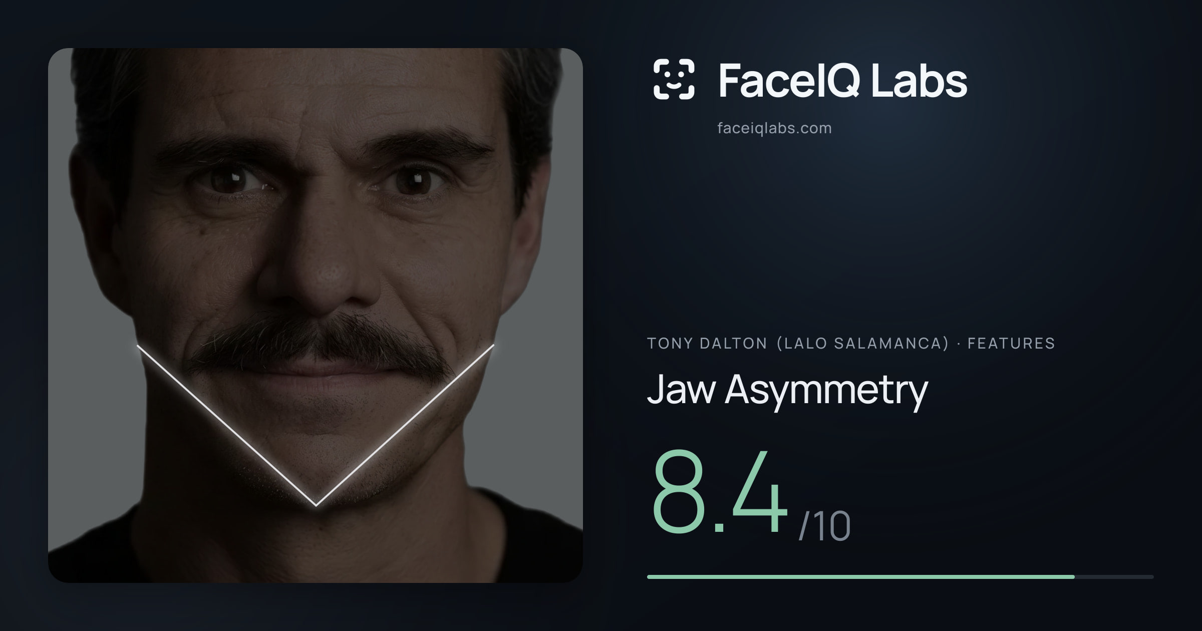 Tony Dalton (Lalo Salamanca) Jaw Asymmetry: 8.4/10, drawn on the photo