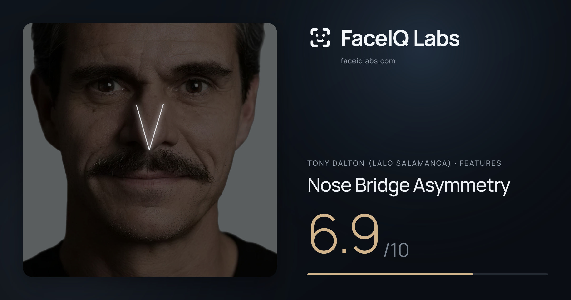Tony Dalton (Lalo Salamanca) Nose Bridge Asymmetry: 6.9/10, drawn on the photo