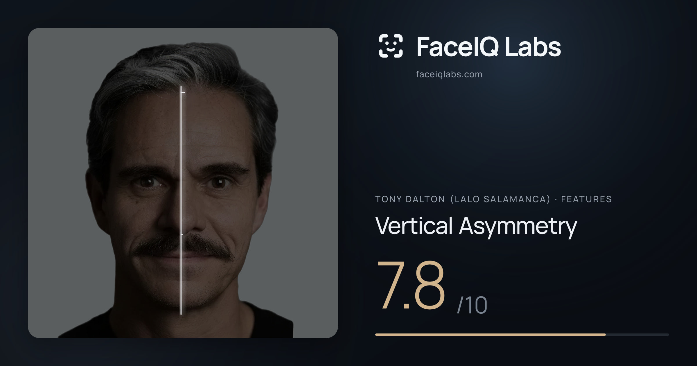 Tony Dalton (Lalo Salamanca) Vertical Asymmetry: 7.8/10, drawn on the photo