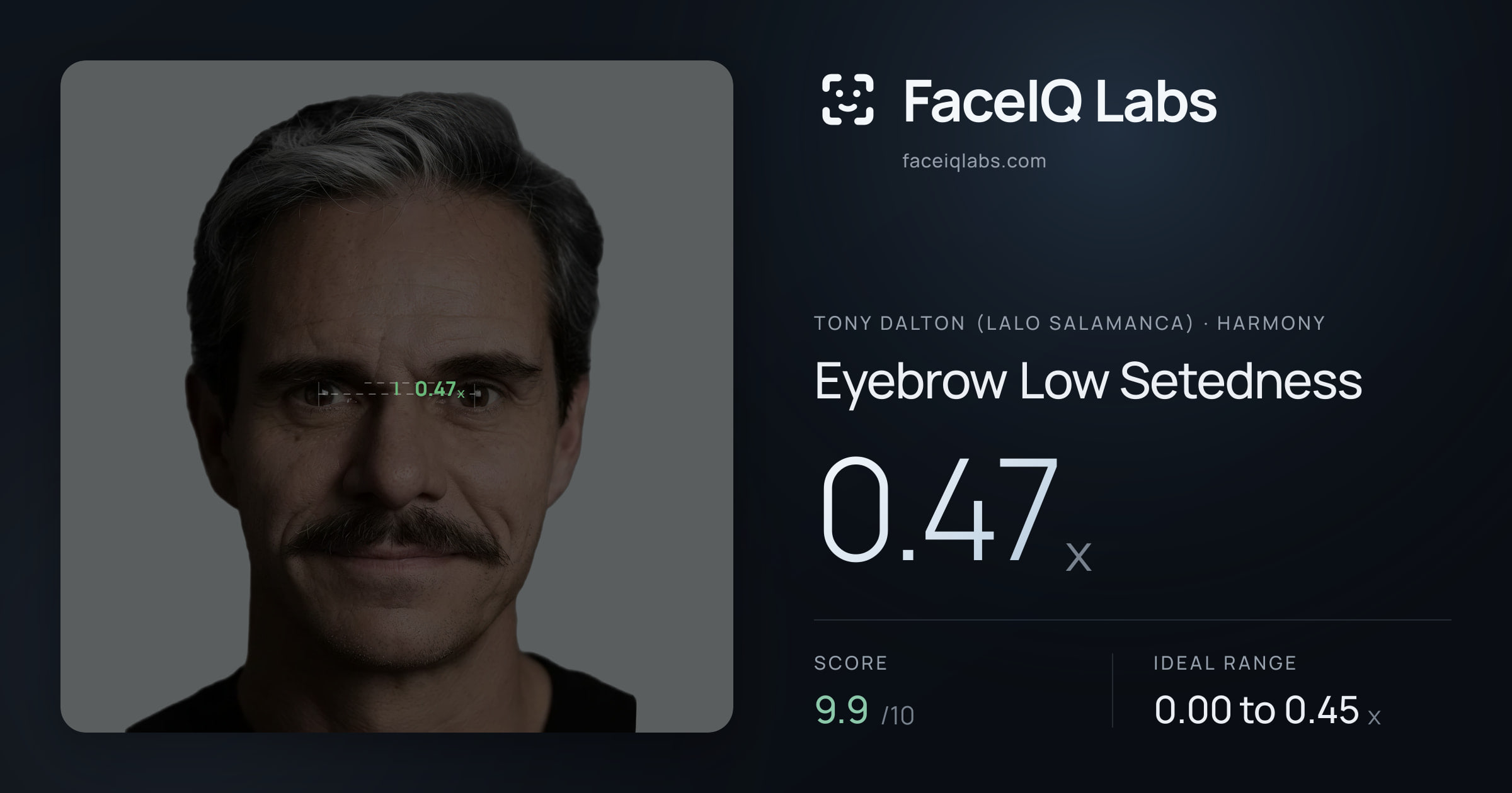 Tony Dalton (Lalo Salamanca) Eyebrow Low Setedness: 0.47x, drawn on the photo