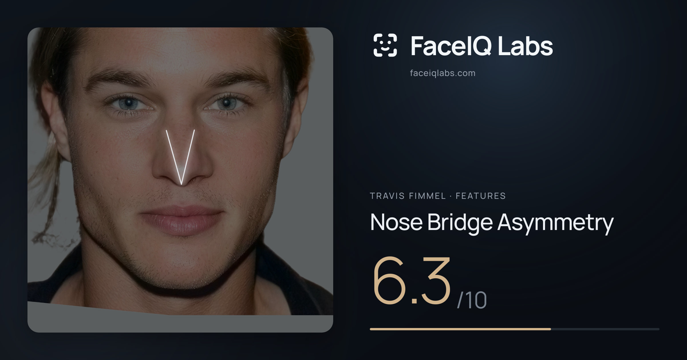 Travis Fimmel Nose Bridge Asymmetry: 6.3/10, drawn on the photo