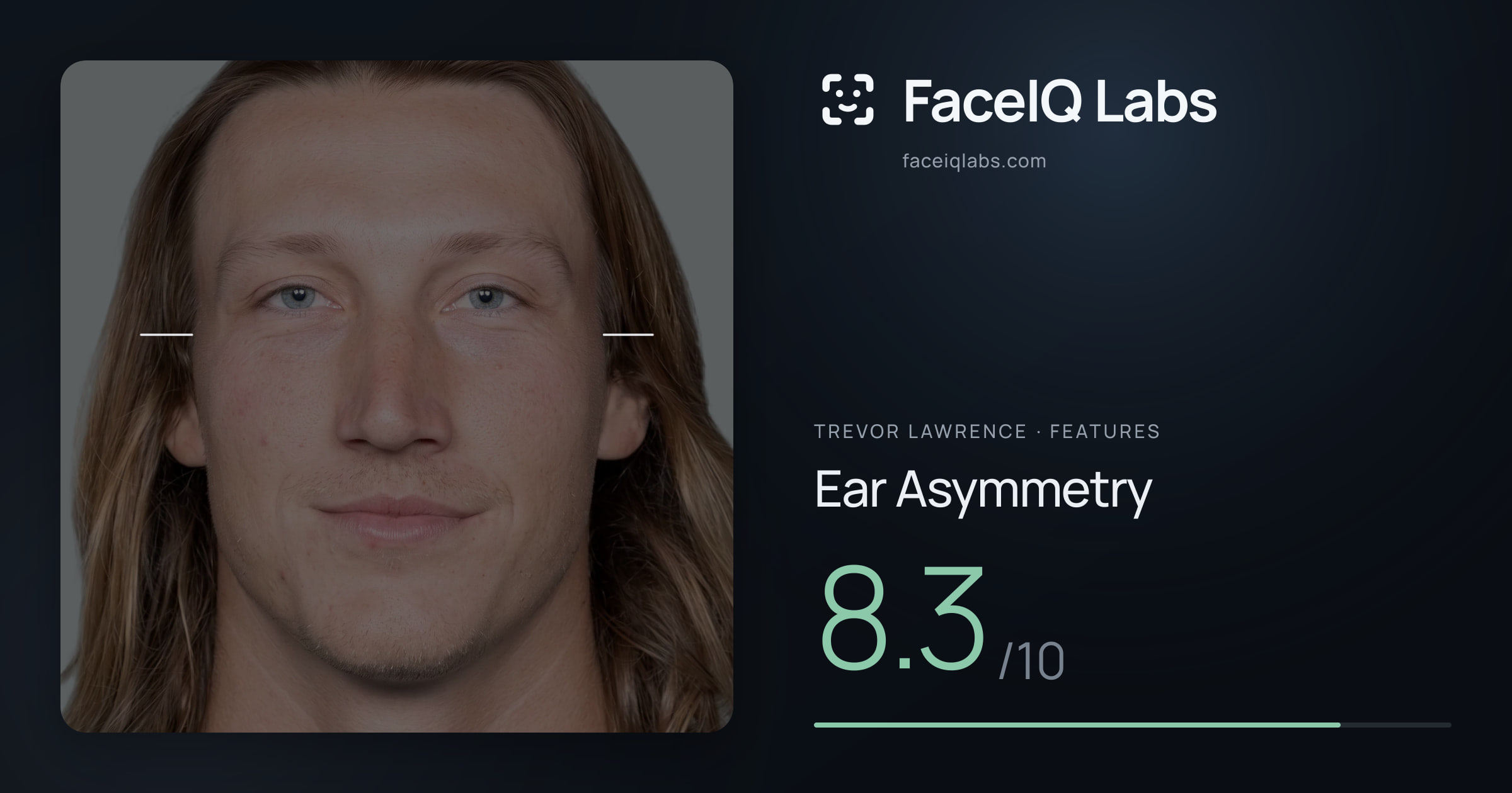 Trevor Lawrence Ear Asymmetry: 8.3/10, drawn on the photo