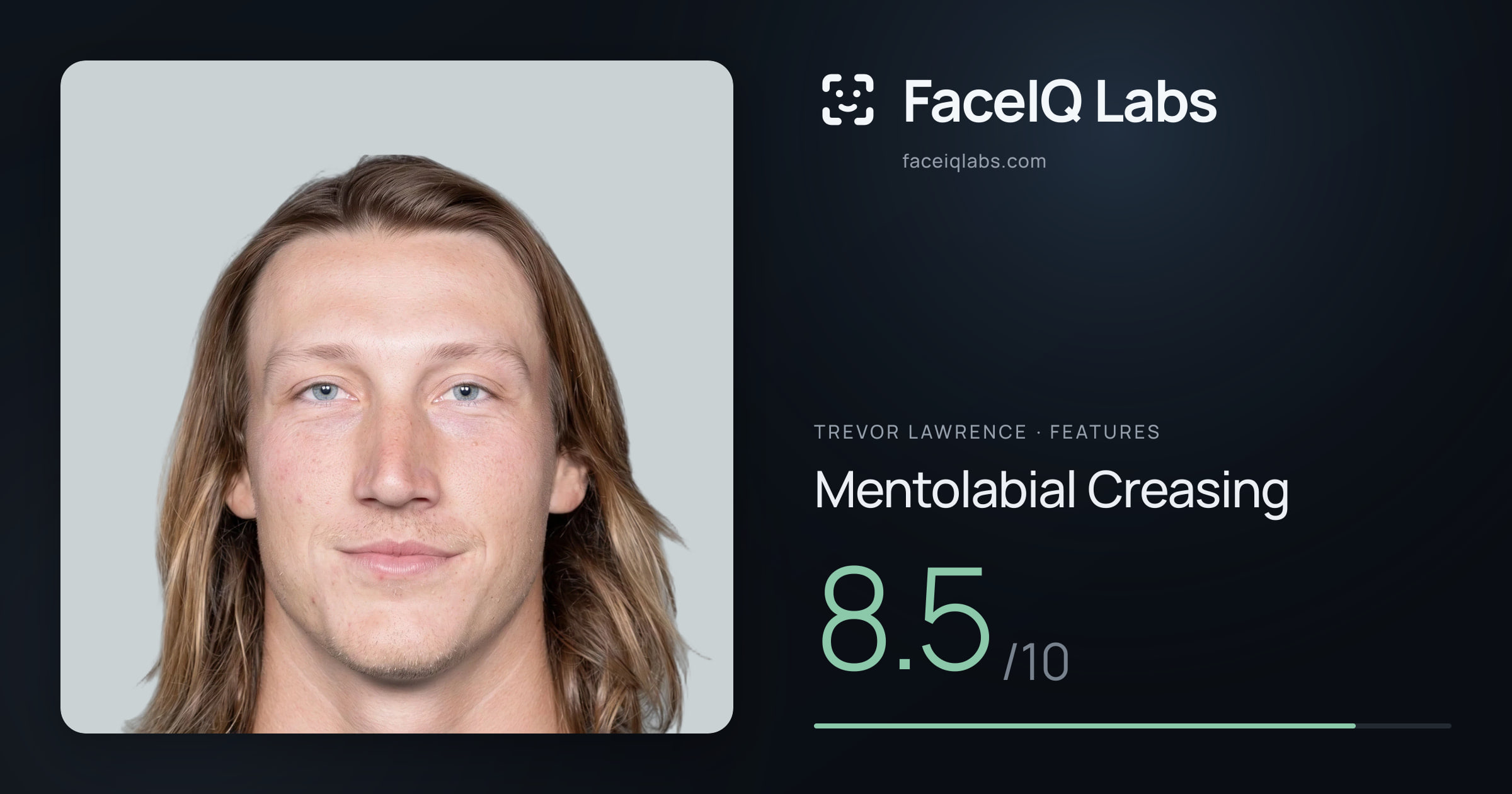 Trevor Lawrence Mentolabial Creasing: 8.5/10, drawn on the photo