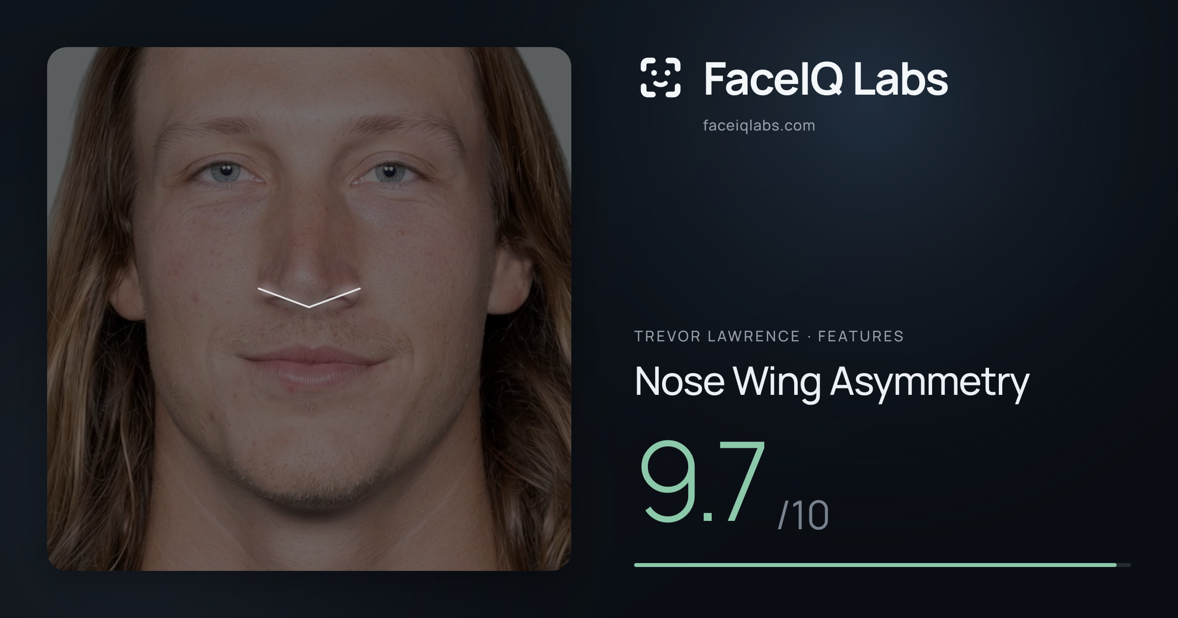 Trevor Lawrence Nose Wing Asymmetry: 9.7/10, drawn on the photo