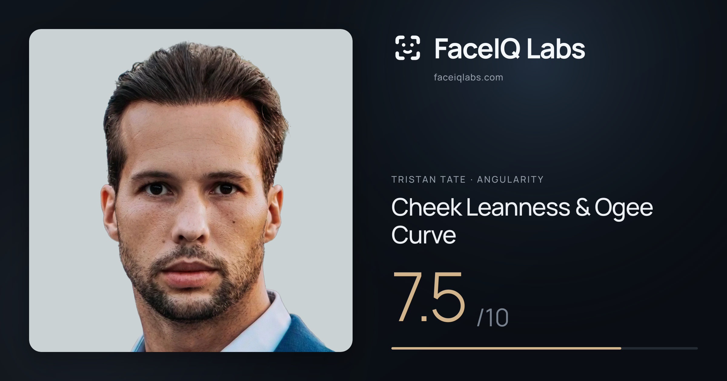 Tristan Tate Cheek Leanness & Ogee Curve: 7.5/10, drawn on the photo