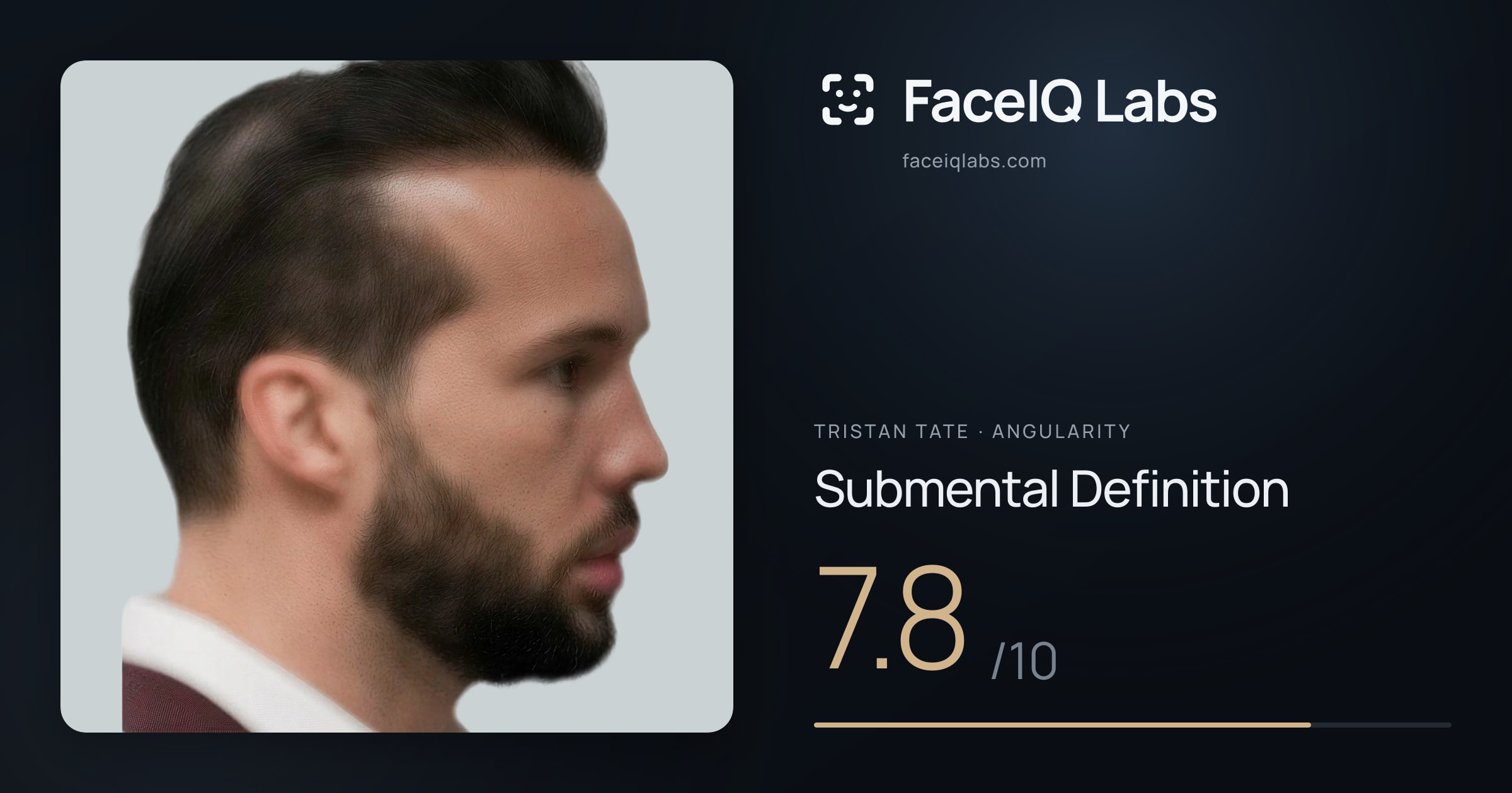 Tristan Tate Submental Definition: 7.8/10, drawn on the photo