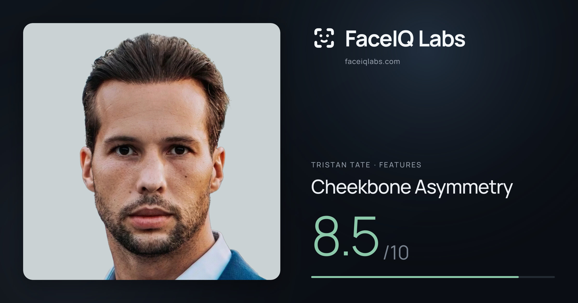 Tristan Tate Cheekbone Asymmetry: 8.5/10, drawn on the photo