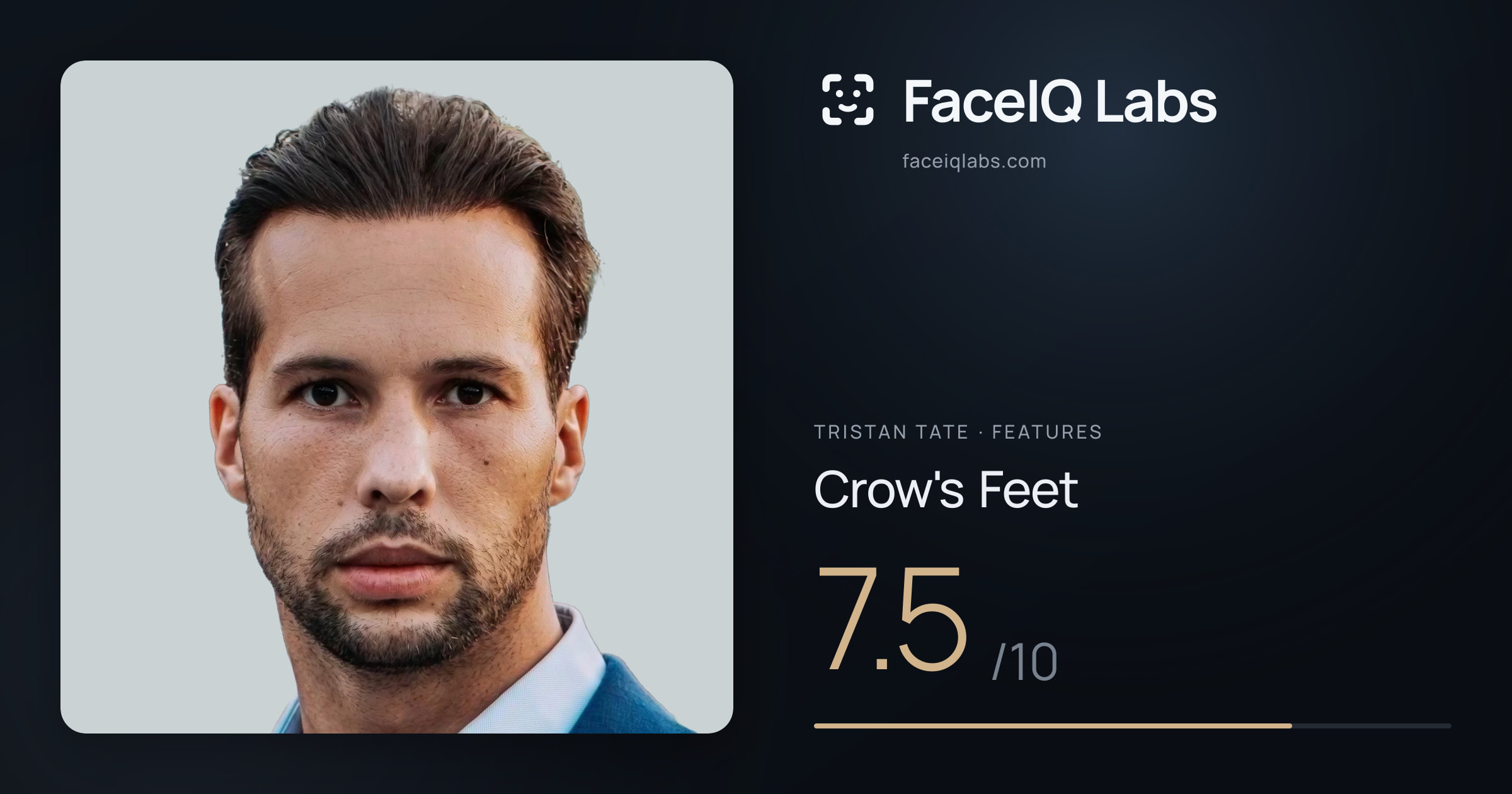 Tristan Tate Crow's Feet: 7.5/10, drawn on the photo