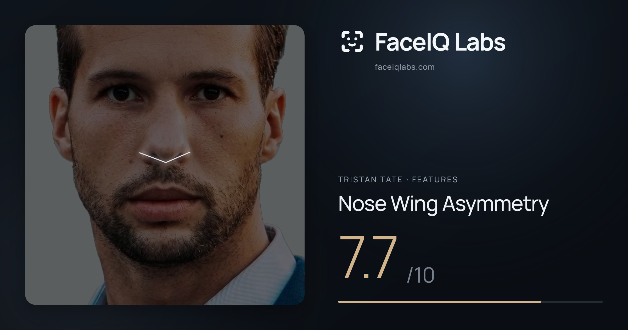 Tristan Tate Nose Wing Asymmetry: 7.7/10, drawn on the photo