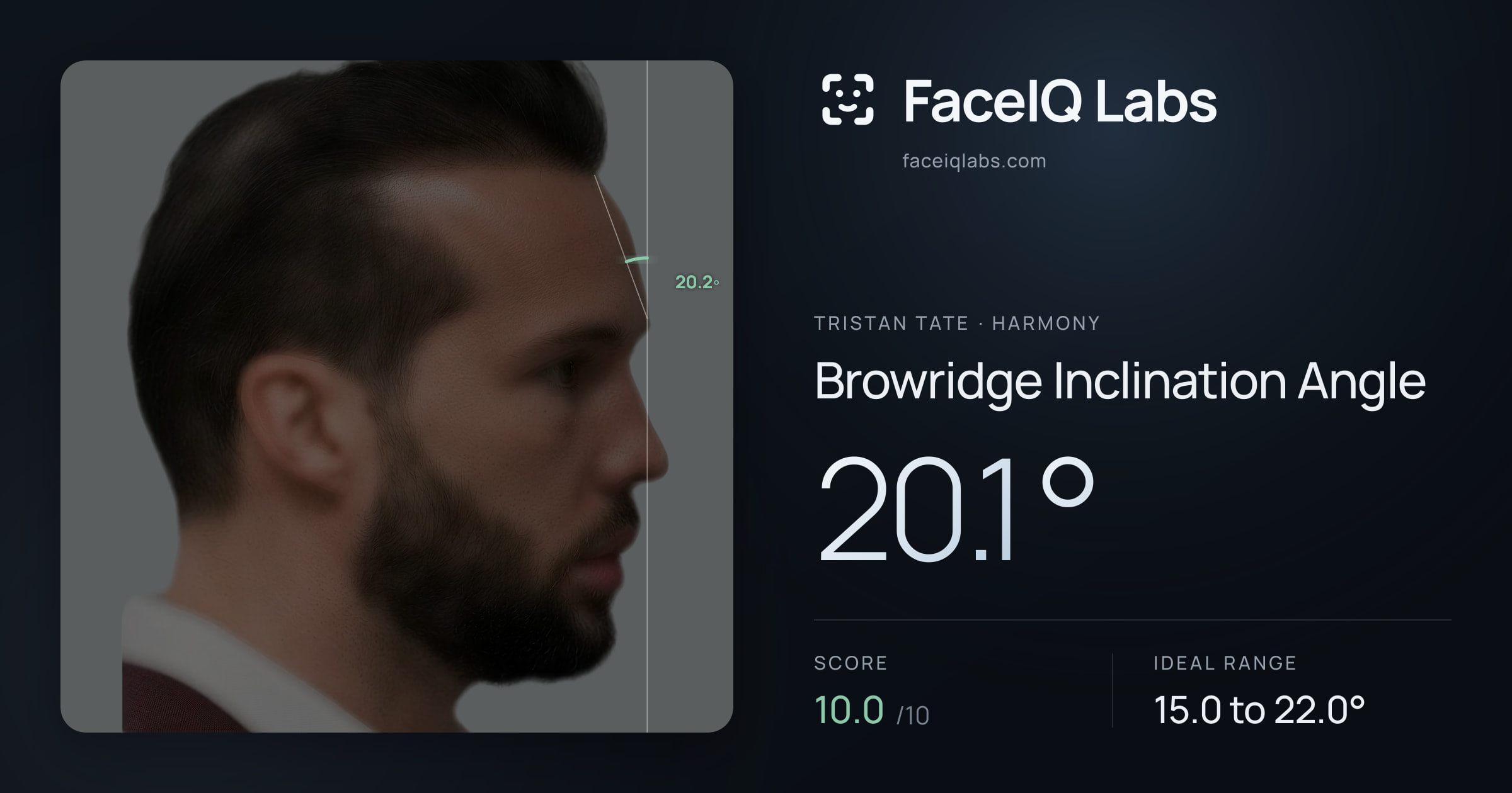 Tristan Tate Browridge Inclination Angle: 20.1°, drawn on the photo