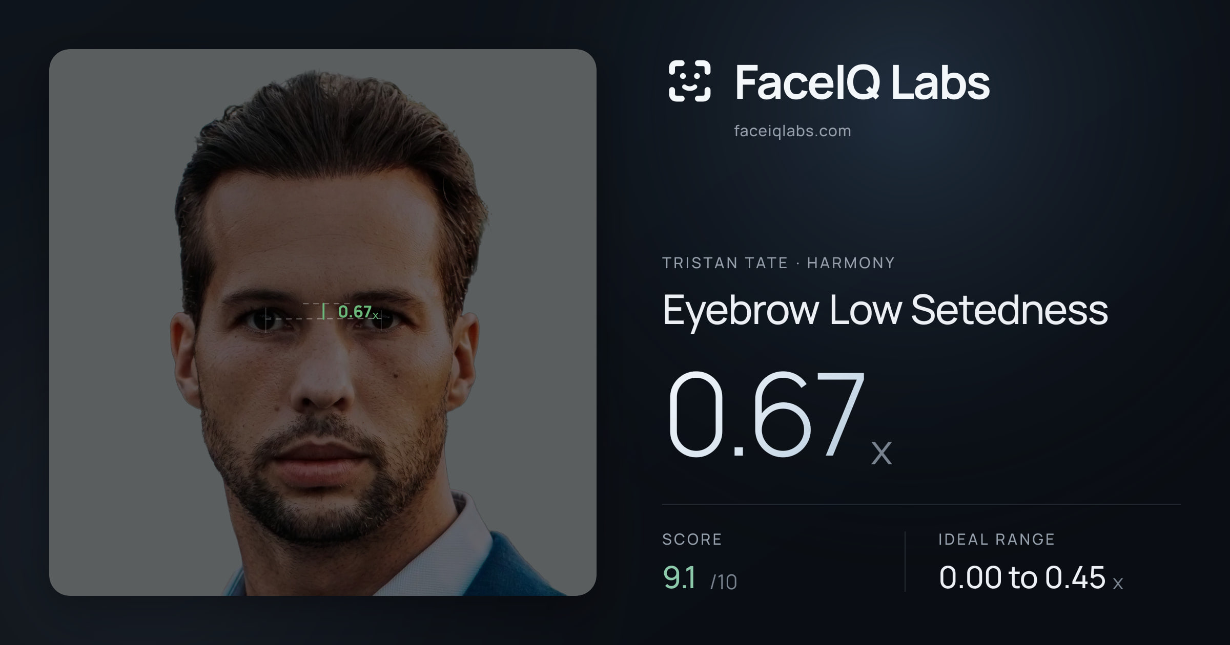 Tristan Tate Eyebrow Low Setedness: 0.67x, drawn on the photo