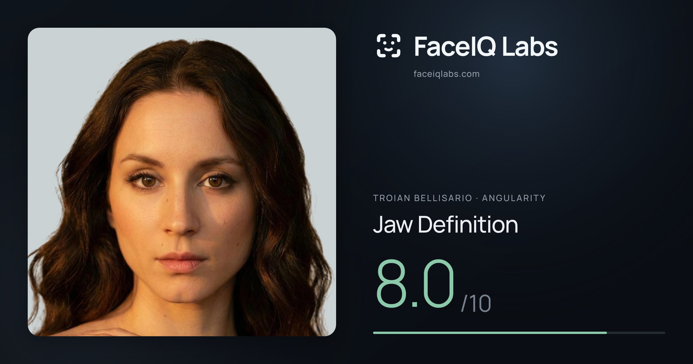 Troian Bellisario Jaw Definition: 8.0/10, drawn on the photo