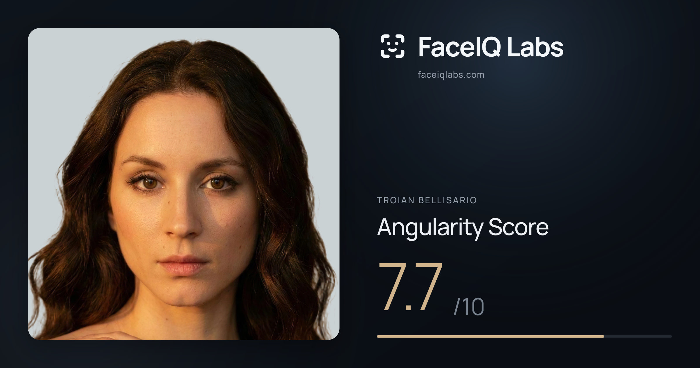 Troian Bellisario Angularity: 7.7/10, with each assessment drawn on the photo