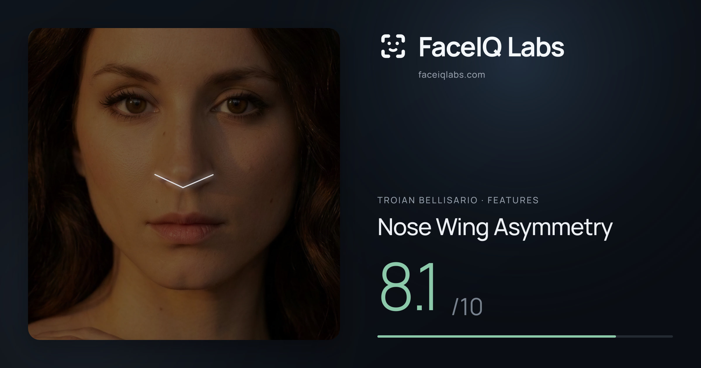 Troian Bellisario Nose Wing Asymmetry: 8.1/10, drawn on the photo
