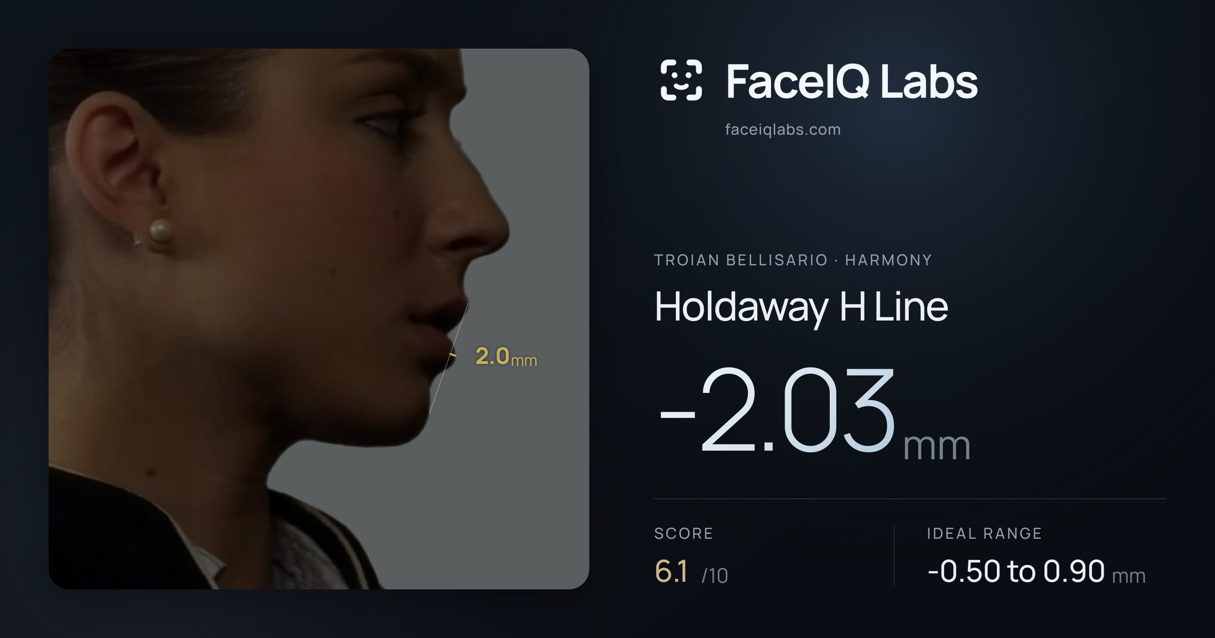 Troian Bellisario Holdaway H Line: -2.03mm, drawn on the photo