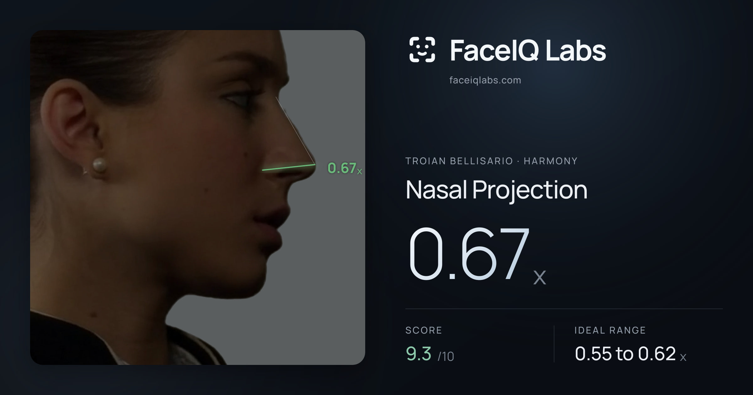 Troian Bellisario Nasal Projection: 0.67x, drawn on the photo