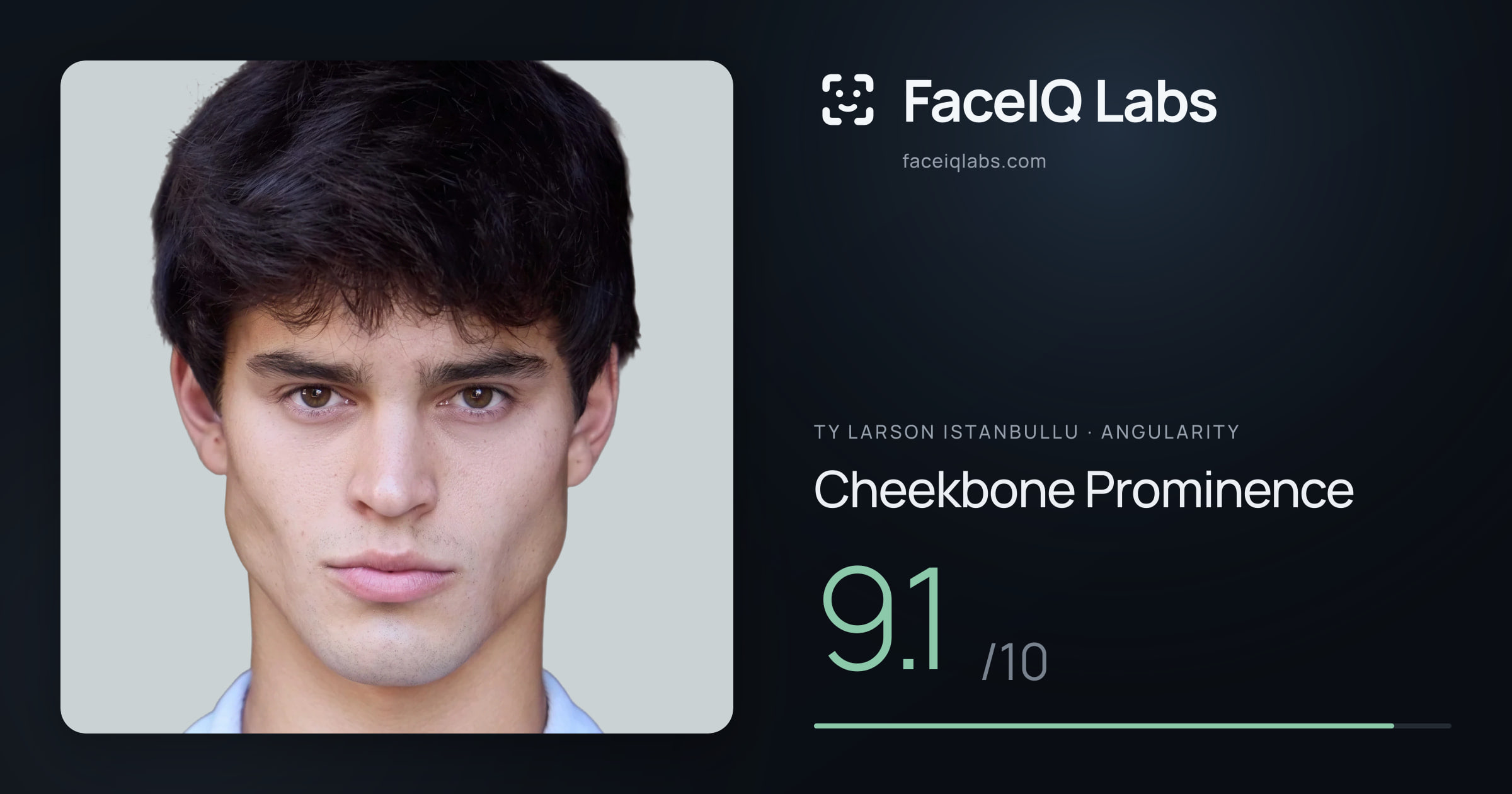Ty Larson Istanbullu Cheekbone Prominence: 9.1/10, drawn on the photo