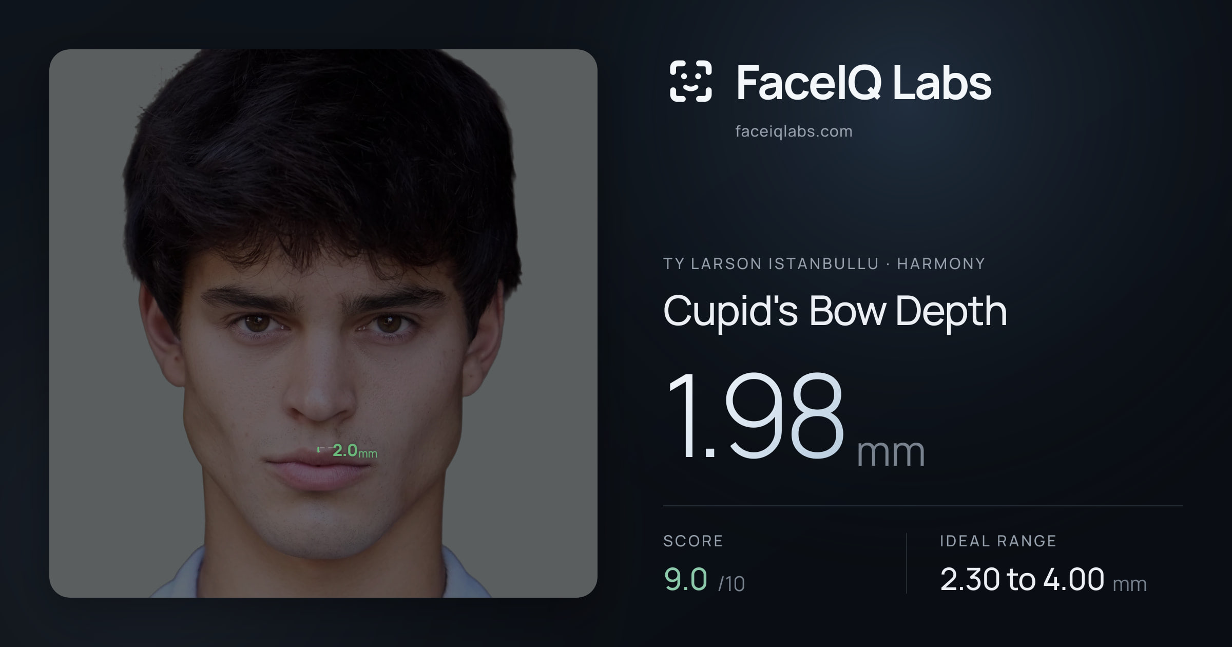 Ty Larson Istanbullu Cupid's Bow Depth: 1.98mm, drawn on the photo