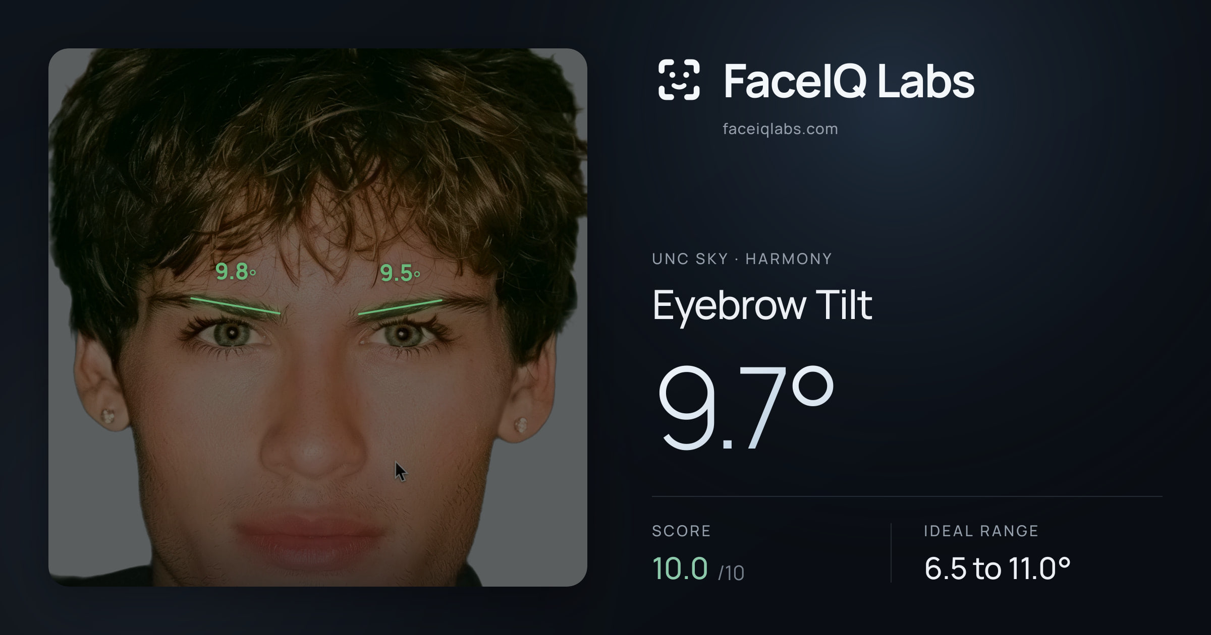 Unc Sky Eyebrow Tilt: 9.7°, drawn on the photo
