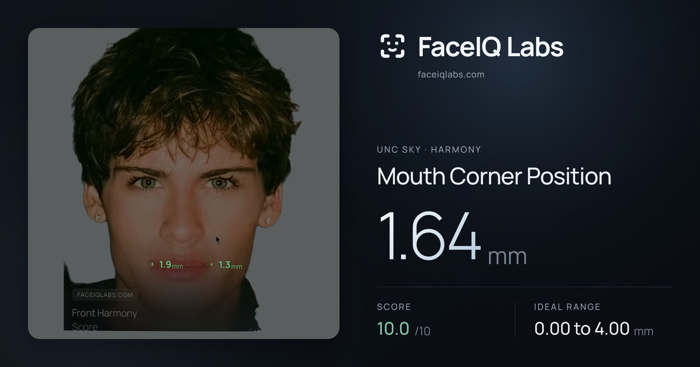 Unc Sky Mouth Corner Position: 1.64mm, drawn on the photo