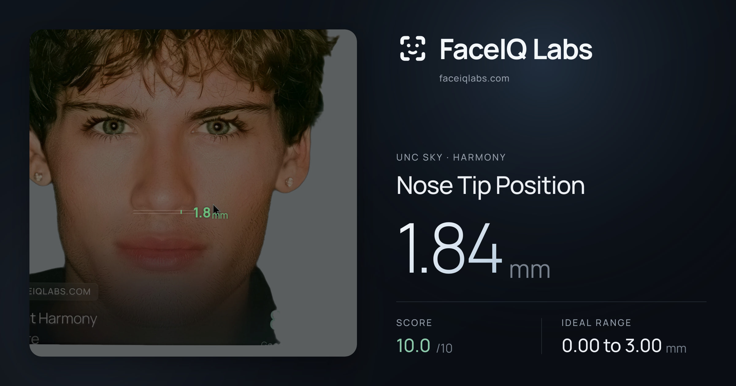 Unc Sky Nose Tip Position: 1.84mm, drawn on the photo