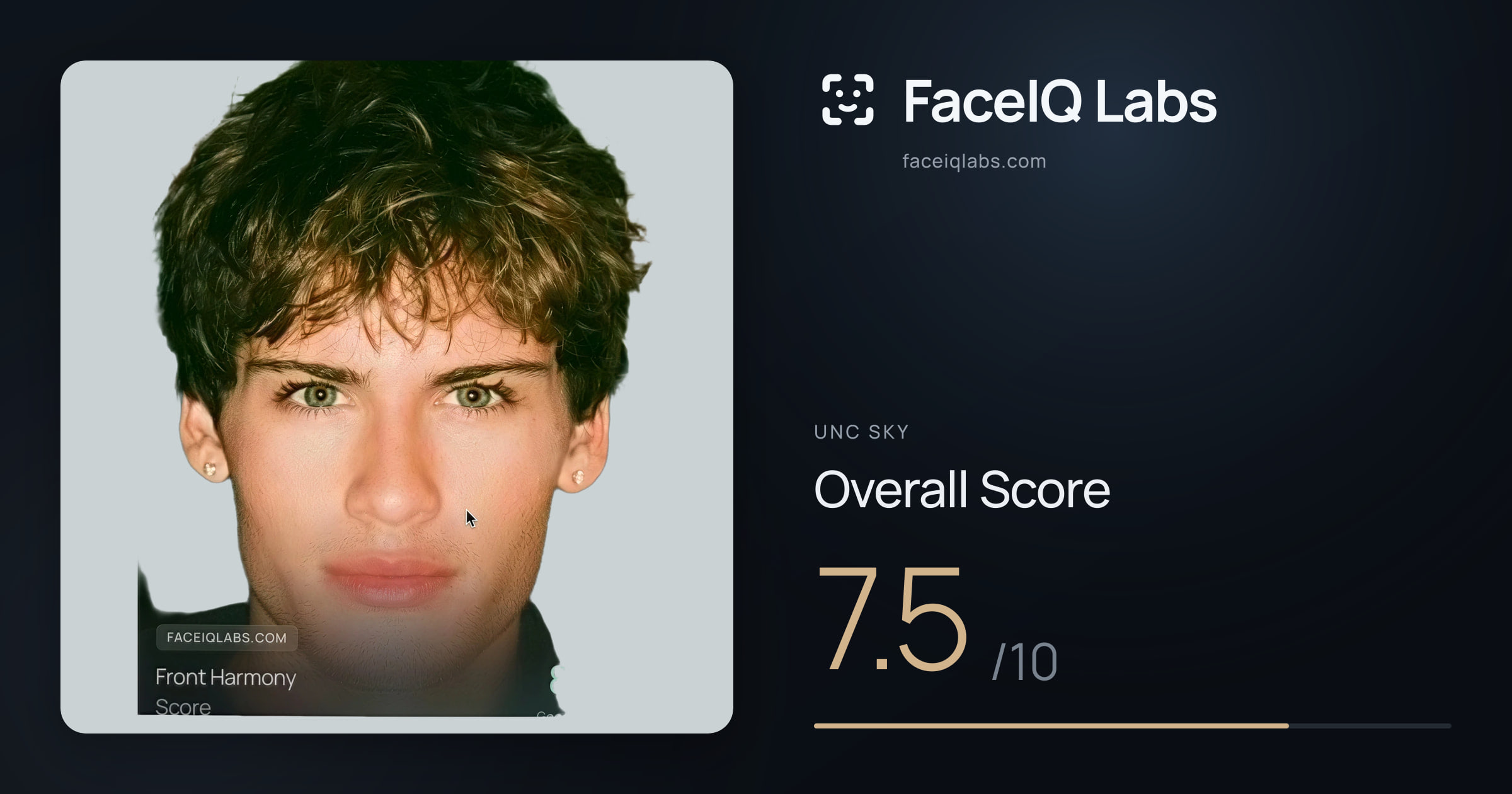 Unc Sky face rating: 7.5/10, with each section's score