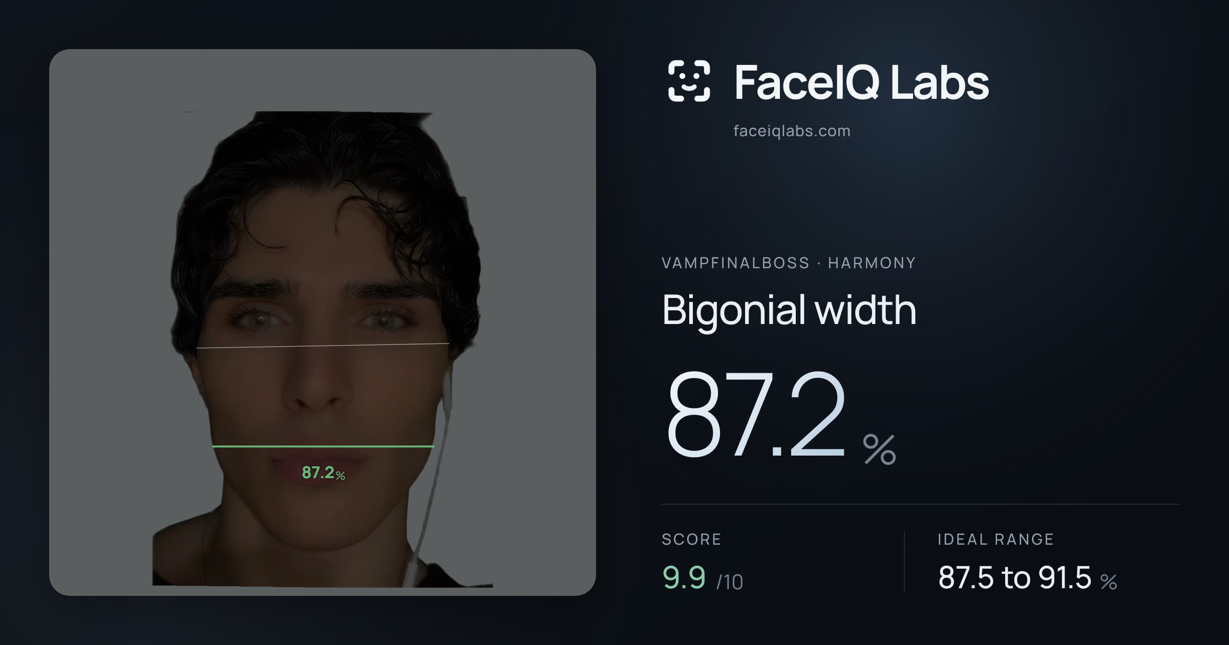 Vampfinalboss Bigonial width: 87.2%, drawn on the photo