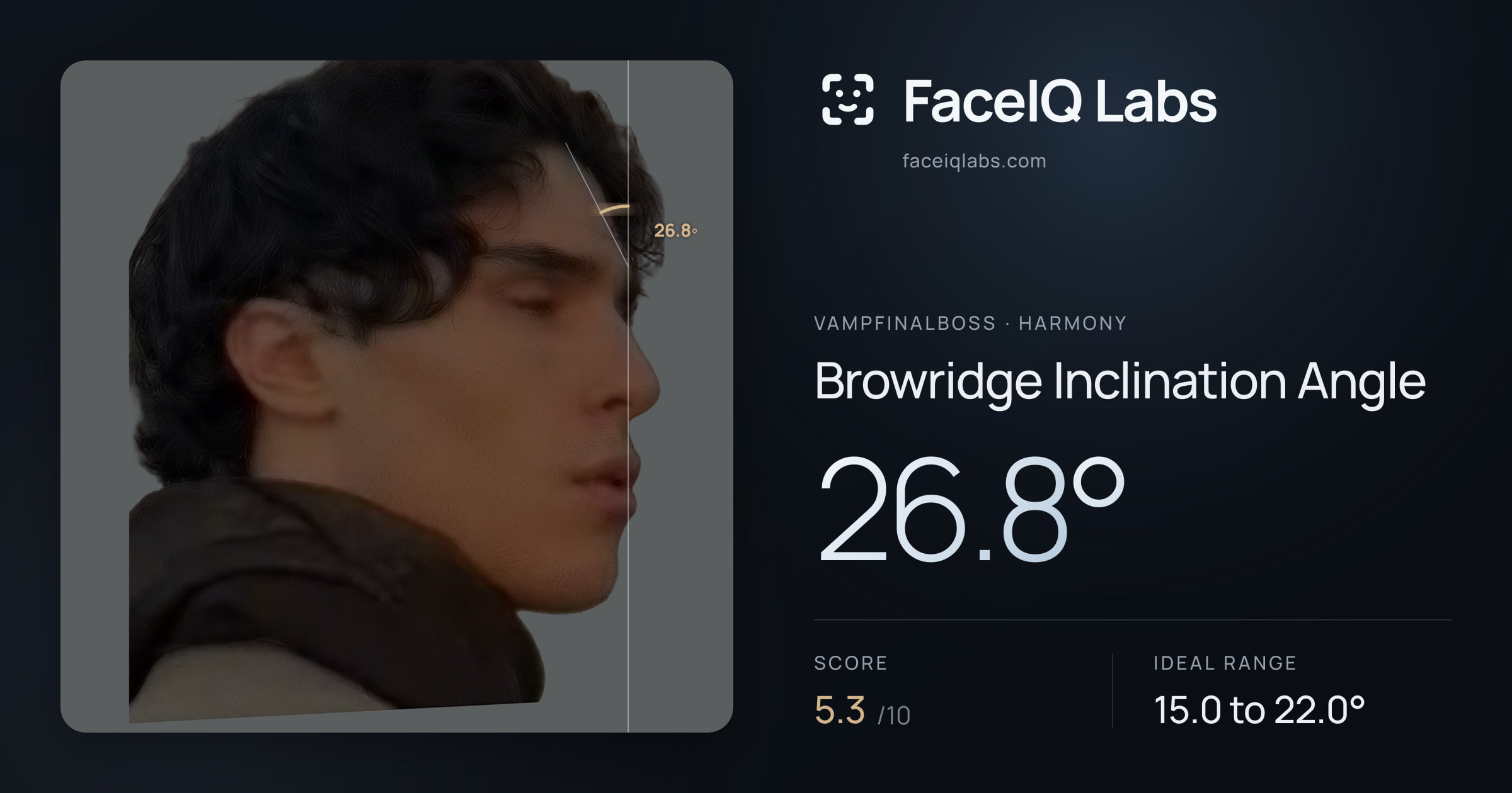 Vampfinalboss Browridge Inclination Angle: 26.8°, drawn on the photo