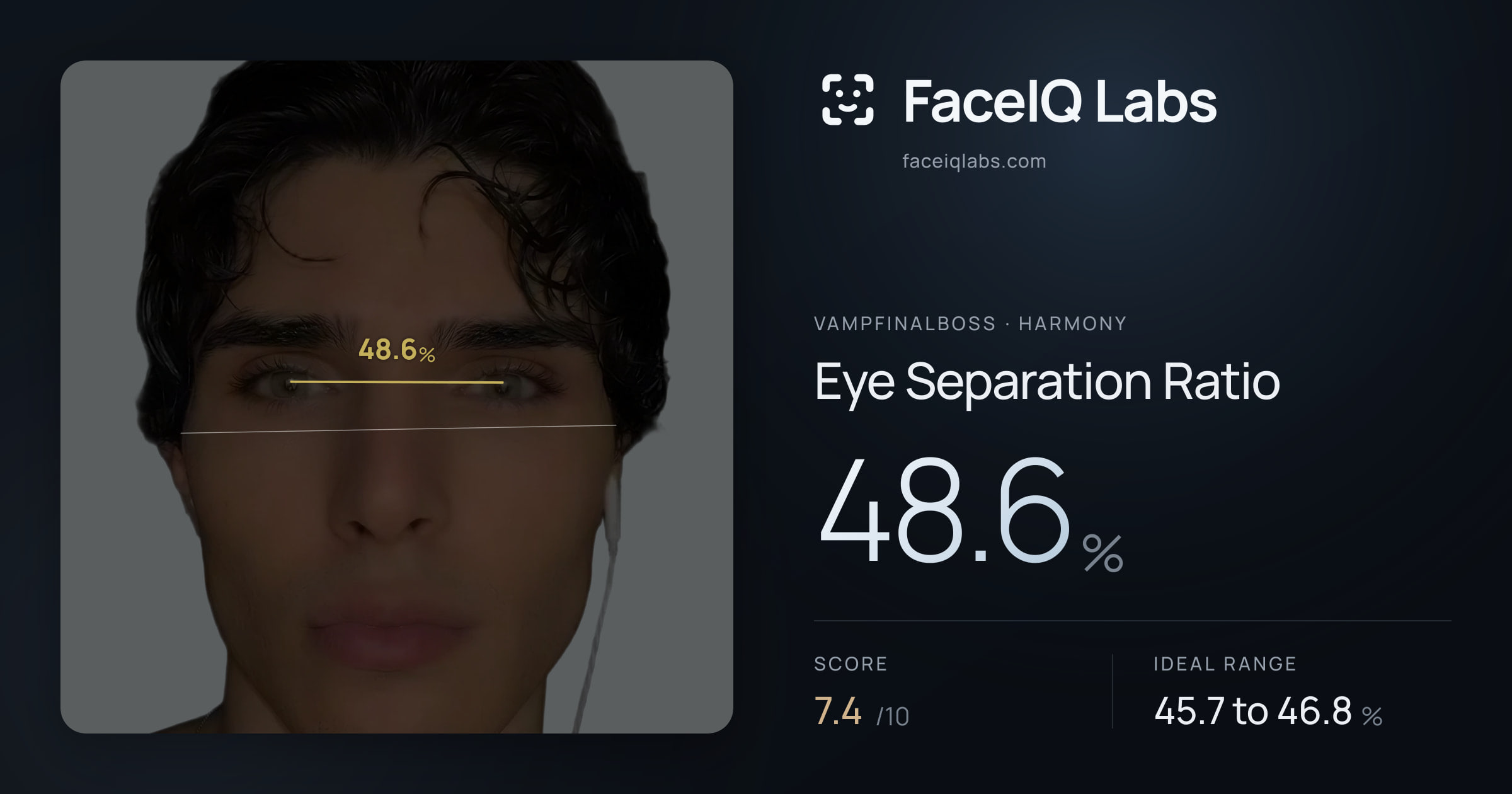 Vampfinalboss Eye Separation Ratio: 48.6%, drawn on the photo