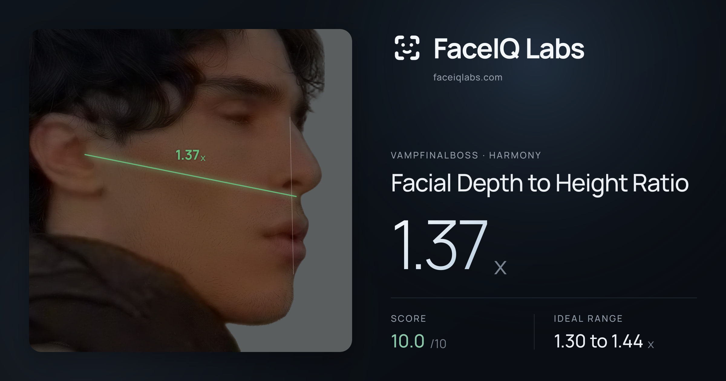 Vampfinalboss Facial Depth to Height Ratio: 1.37x, drawn on the photo