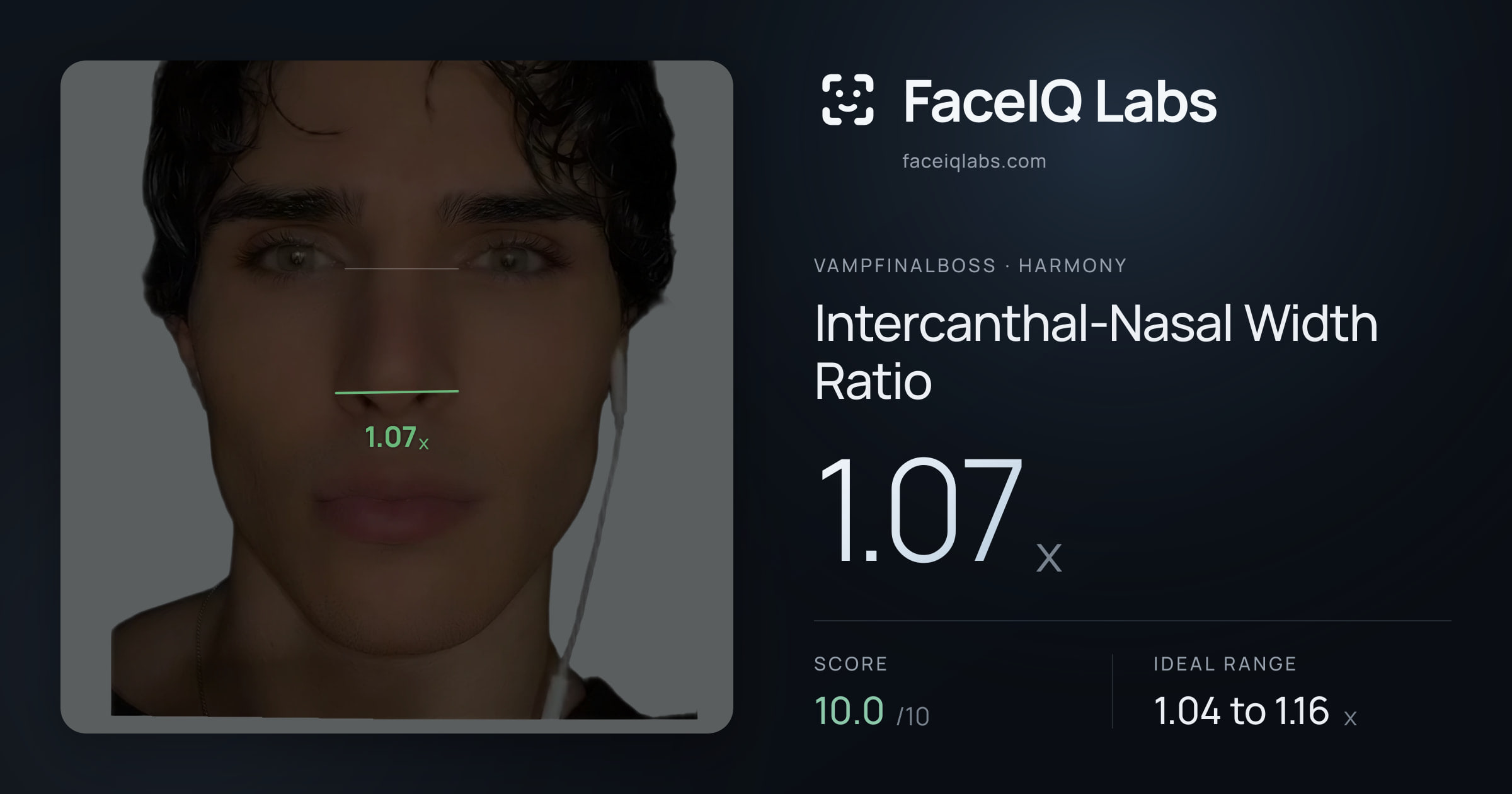 Vampfinalboss Intercanthal-Nasal Width Ratio: 1.07x, drawn on the photo