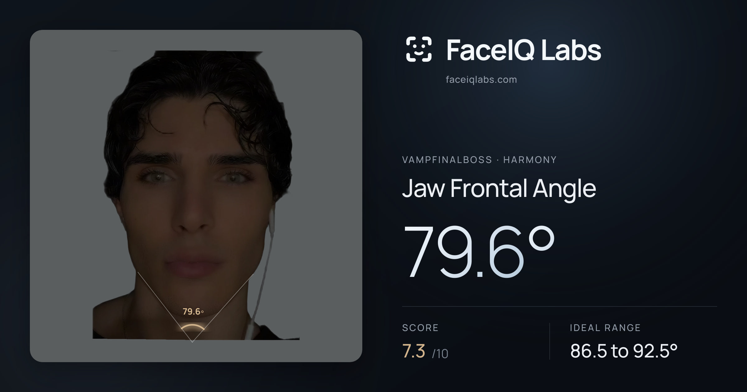Vampfinalboss Jaw Frontal Angle: 79.6°, drawn on the photo