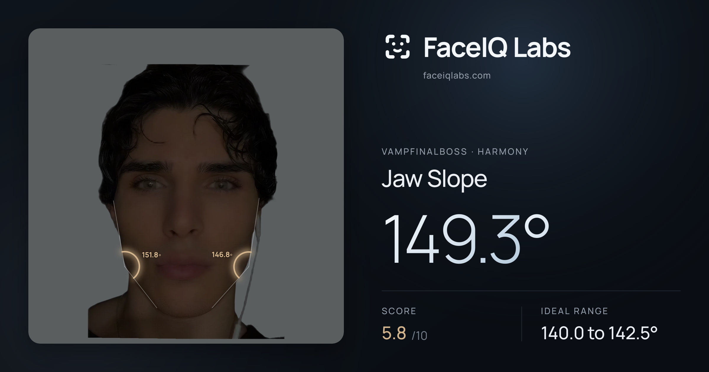 Vampfinalboss Jaw Slope: 149.3°, drawn on the photo