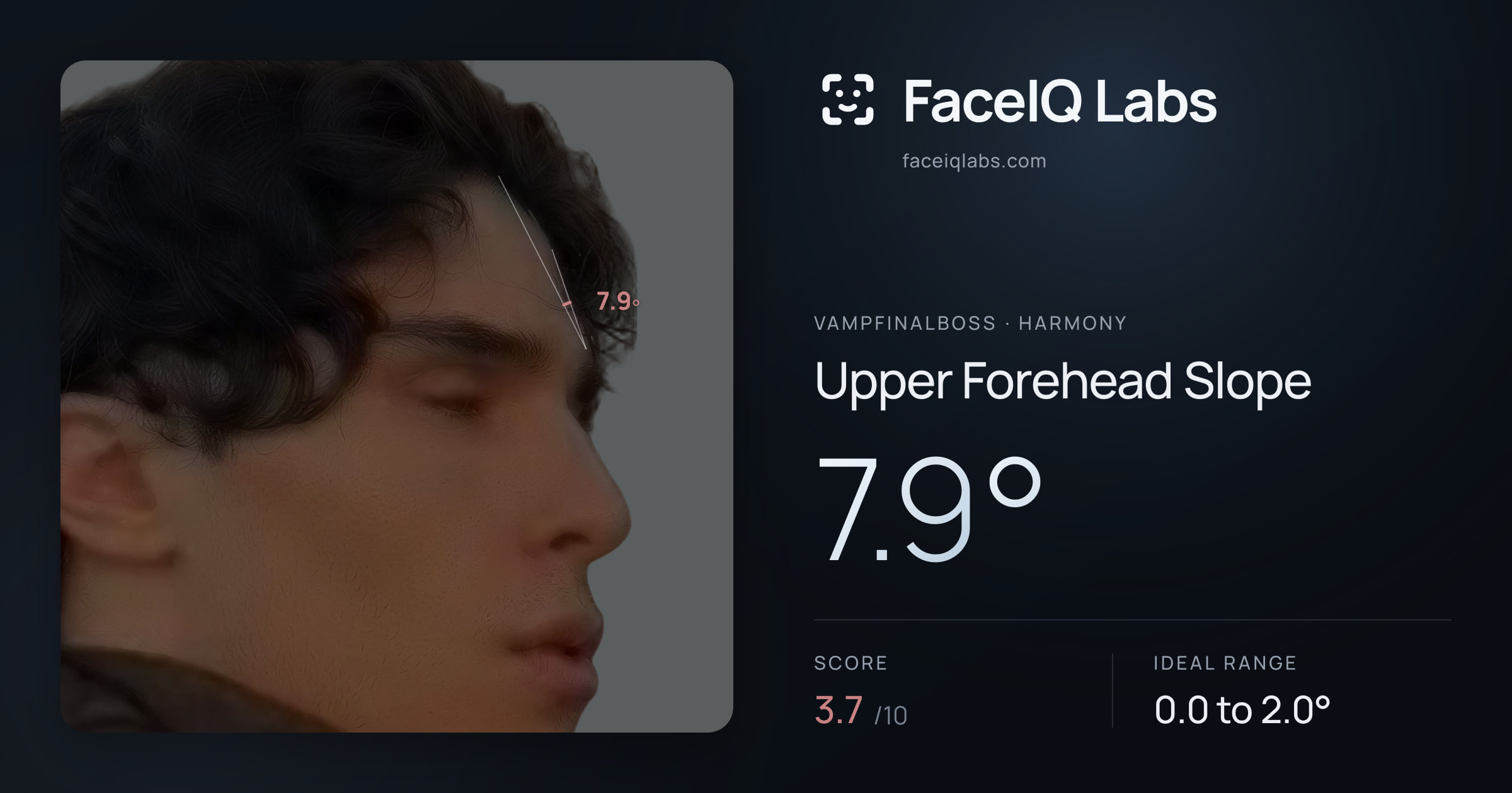 Vampfinalboss Upper Forehead Slope: 7.9°, drawn on the photo