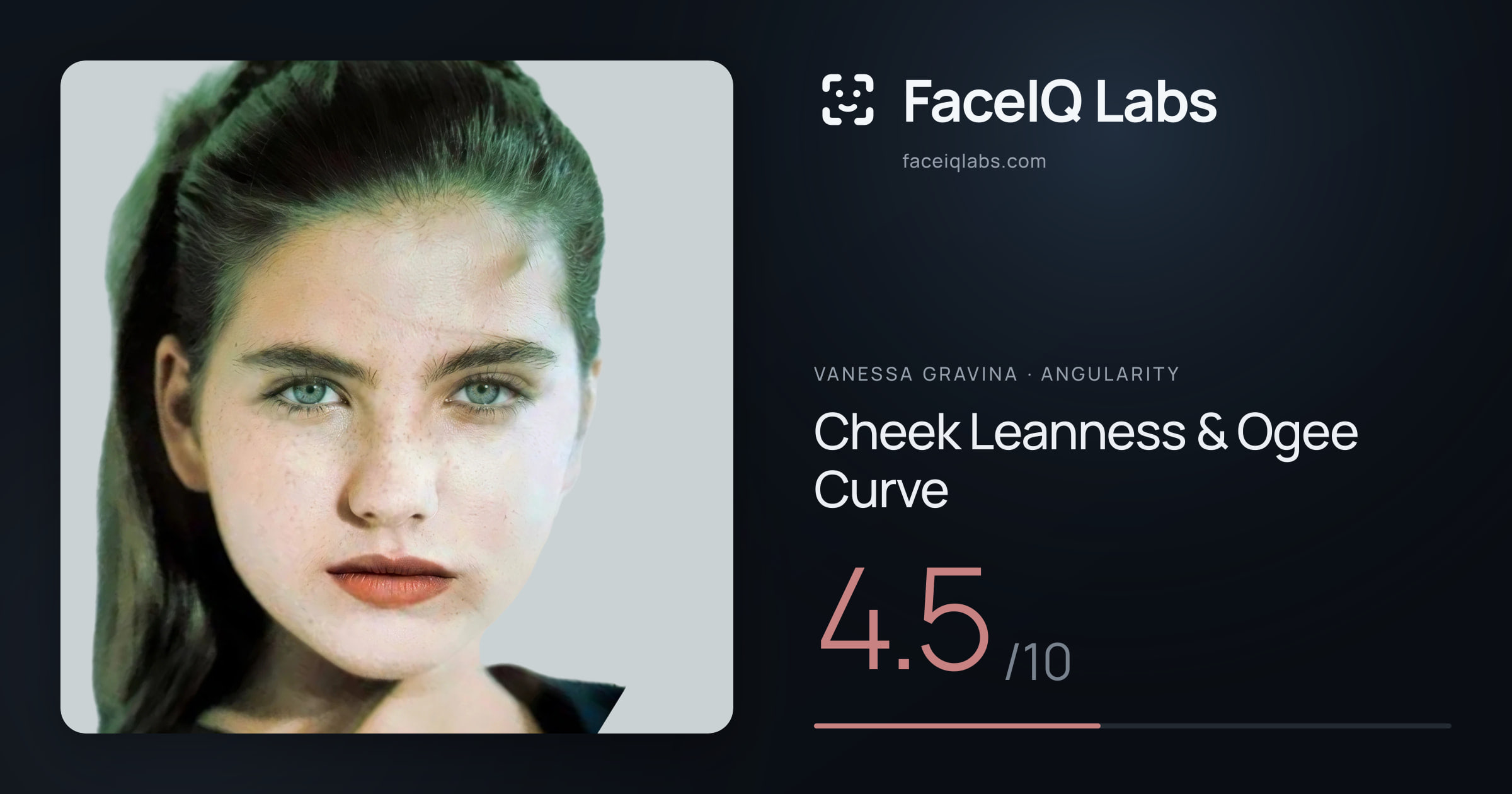 Vanessa Gravina Cheek Leanness & Ogee Curve: 4.5/10, drawn on the photo
