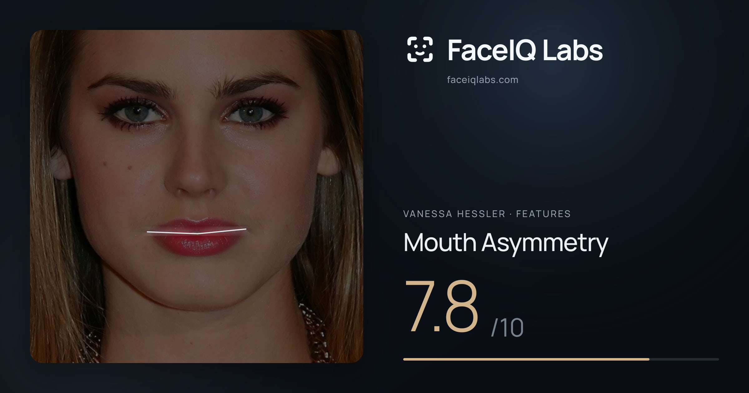 Vanessa Hessler Mouth Asymmetry: 7.8/10, drawn on the photo