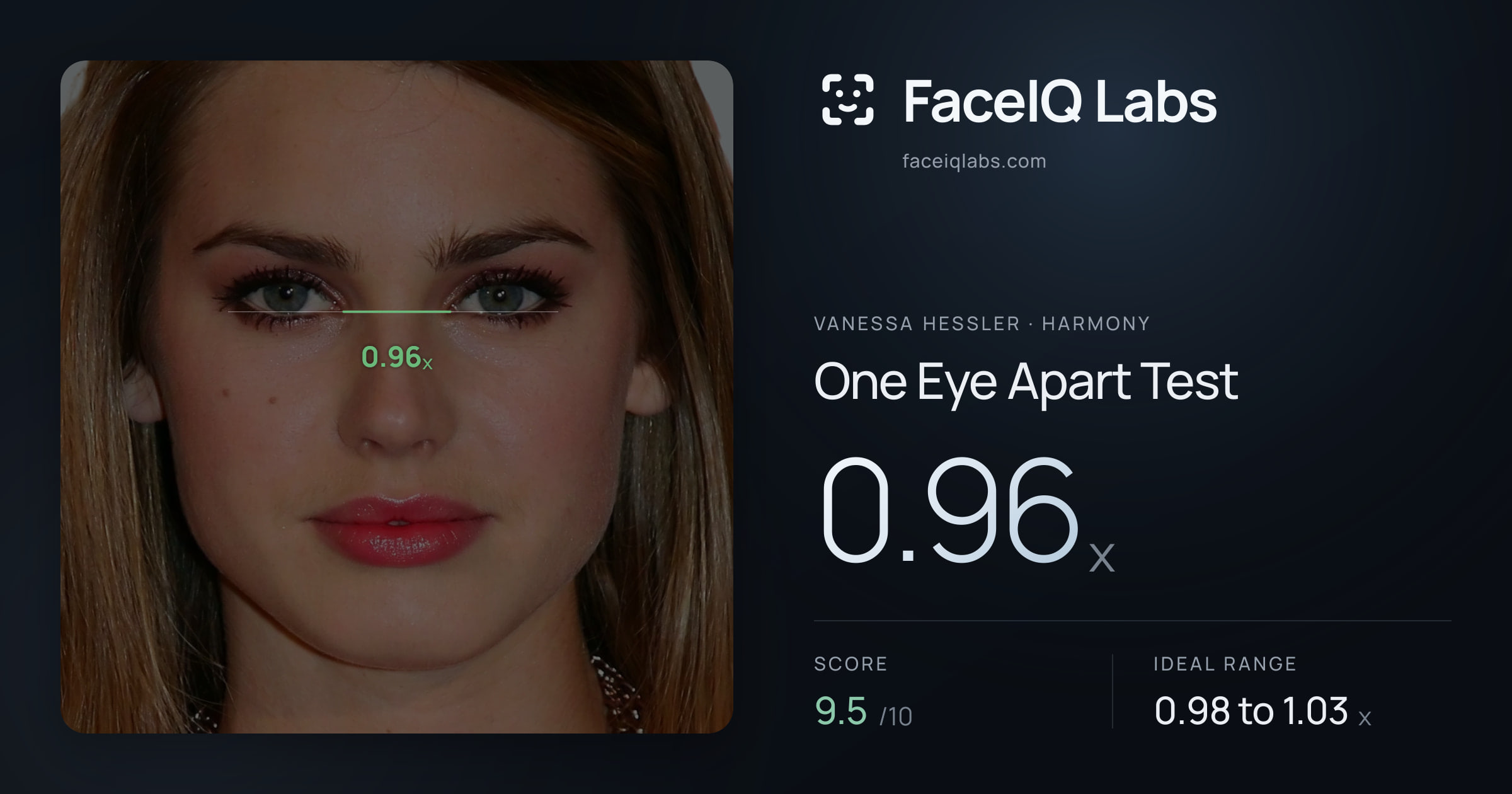 Vanessa Hessler One Eye Apart Test: 0.96x, drawn on the photo